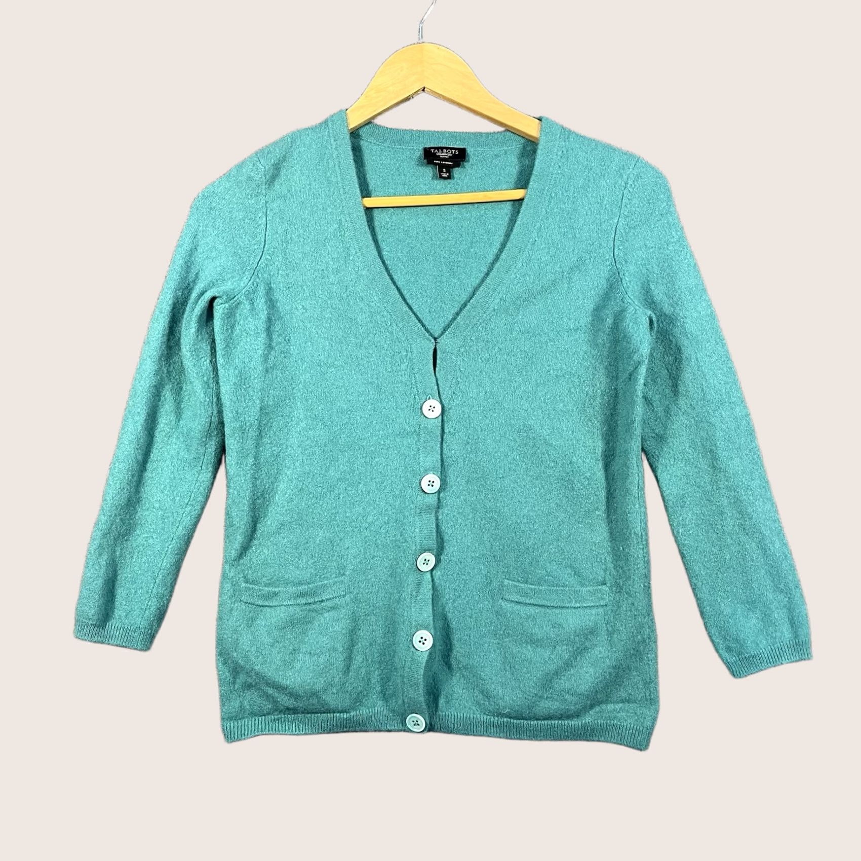 Talbots Talbots Cardigan Sweater Women's Small Teal Blue Cashmere Round Neck Long Sleeve Regular Fit Knits Size S / US 4 / IT 40 - 1 Thumbnail