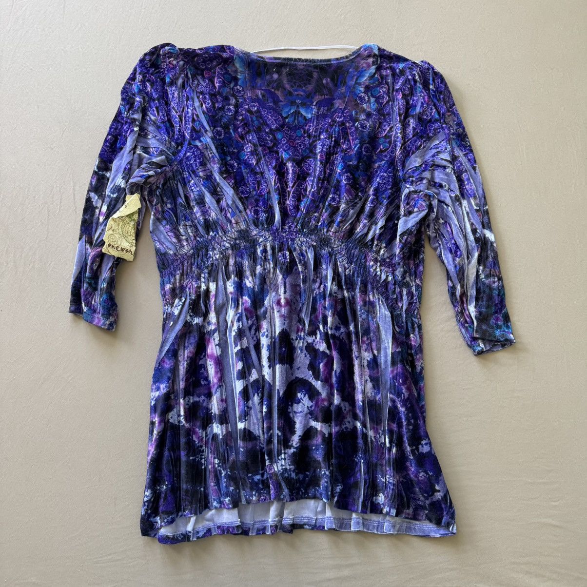 Other Y2K Early 2000s One World Velvet Paisley Empire Waist Top Size XL / US 12-14 / IT 48-50 - 2 Thumbnail