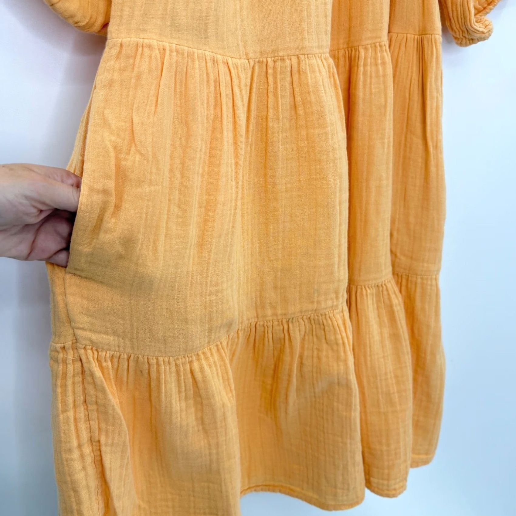 Old Navy Old Navy Dress Womens Medium Orange Gauze Tiered Puff Sleeve Casual Summer Size M / US 6-8 / IT 42-44 - 7 Thumbnail