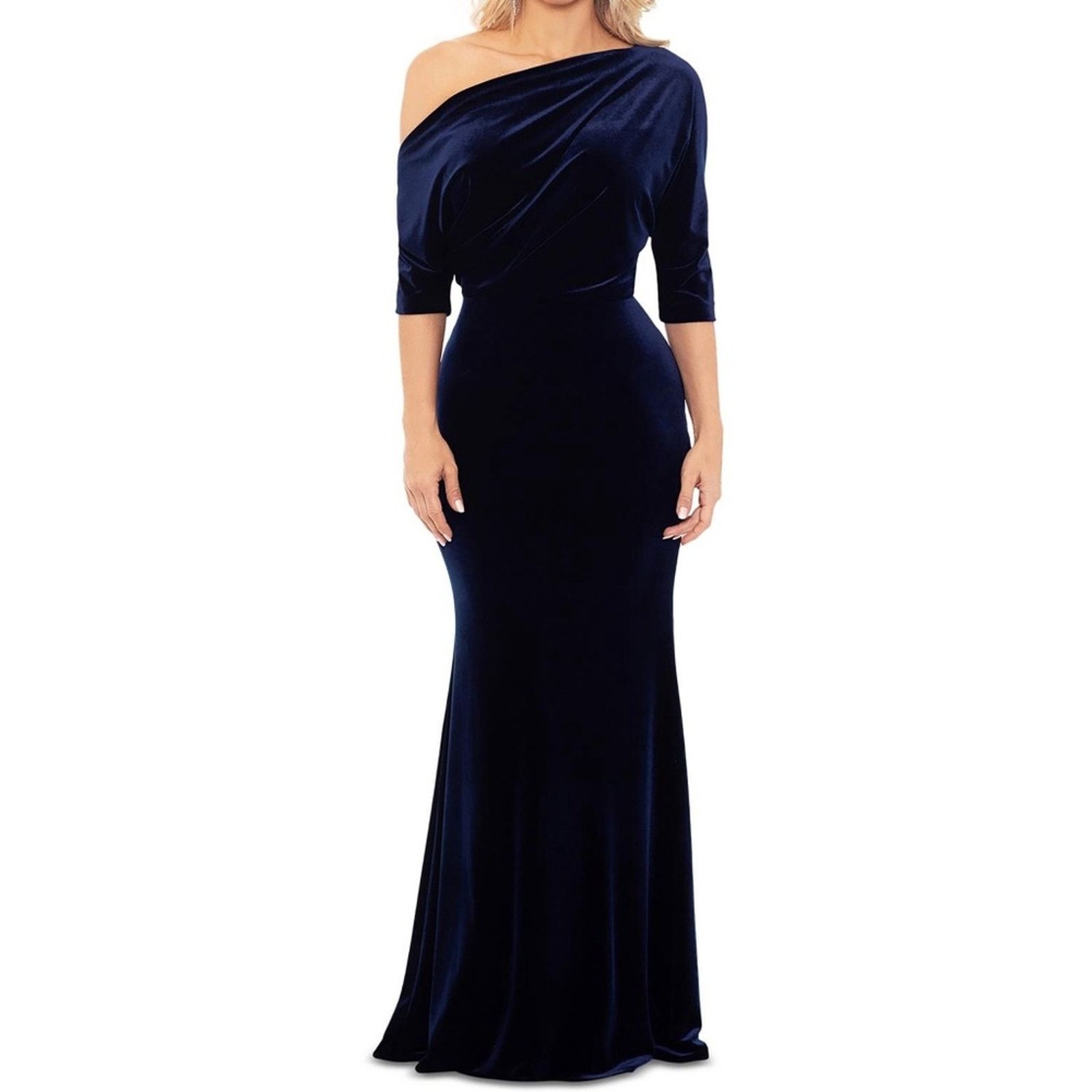 Designer Betsy & Adam. Off the Shoulder Stretch Velvet Gown. Size M / US 6-8 / IT 42-44 - 5 Thumbnail