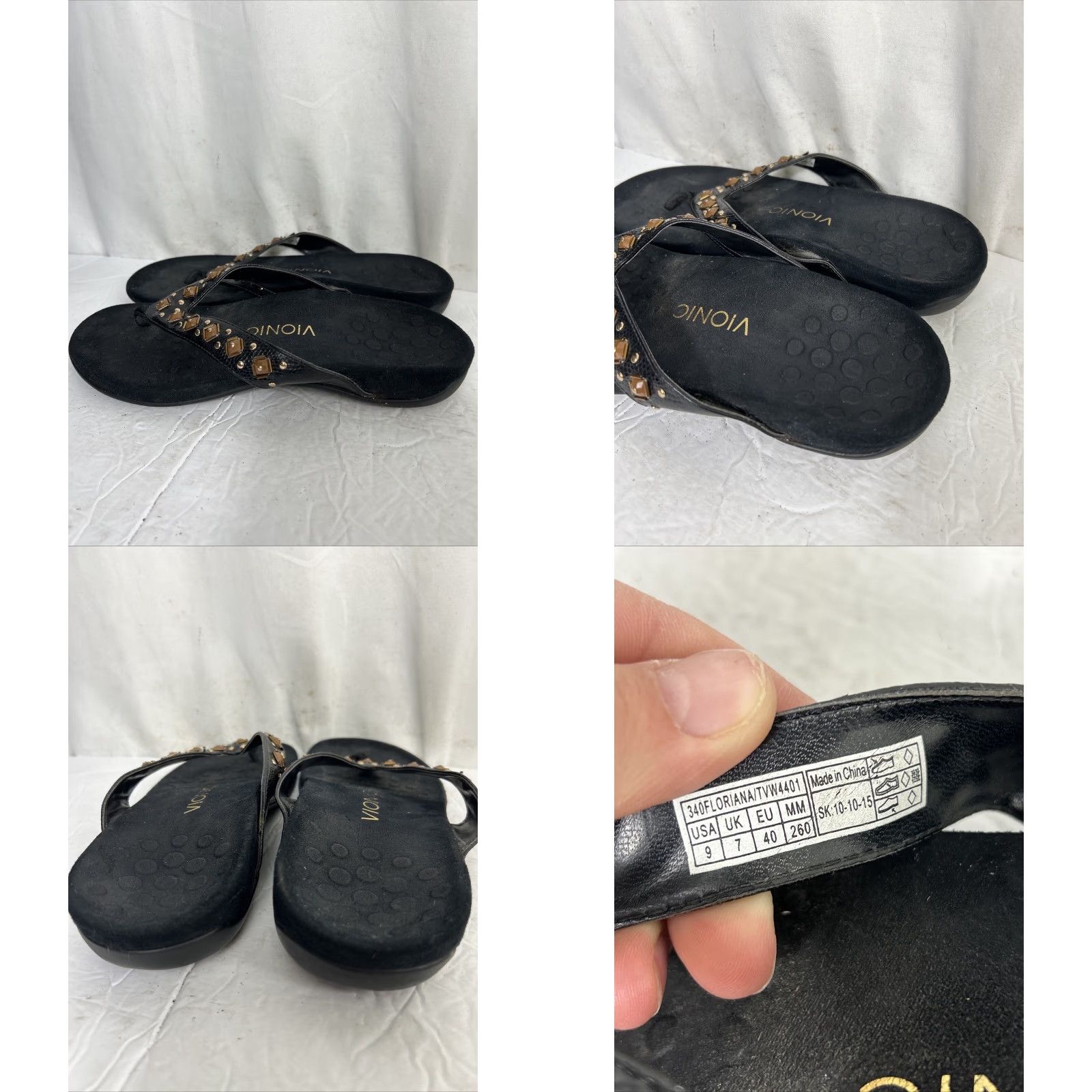 Vionic Vionic Womens Sandal Floriana Slip On Thong Black Studded Beaded Embellished Arch Support Casual Shoes 9 Womens Size US 9 / IT 39 - 8 Thumbnail