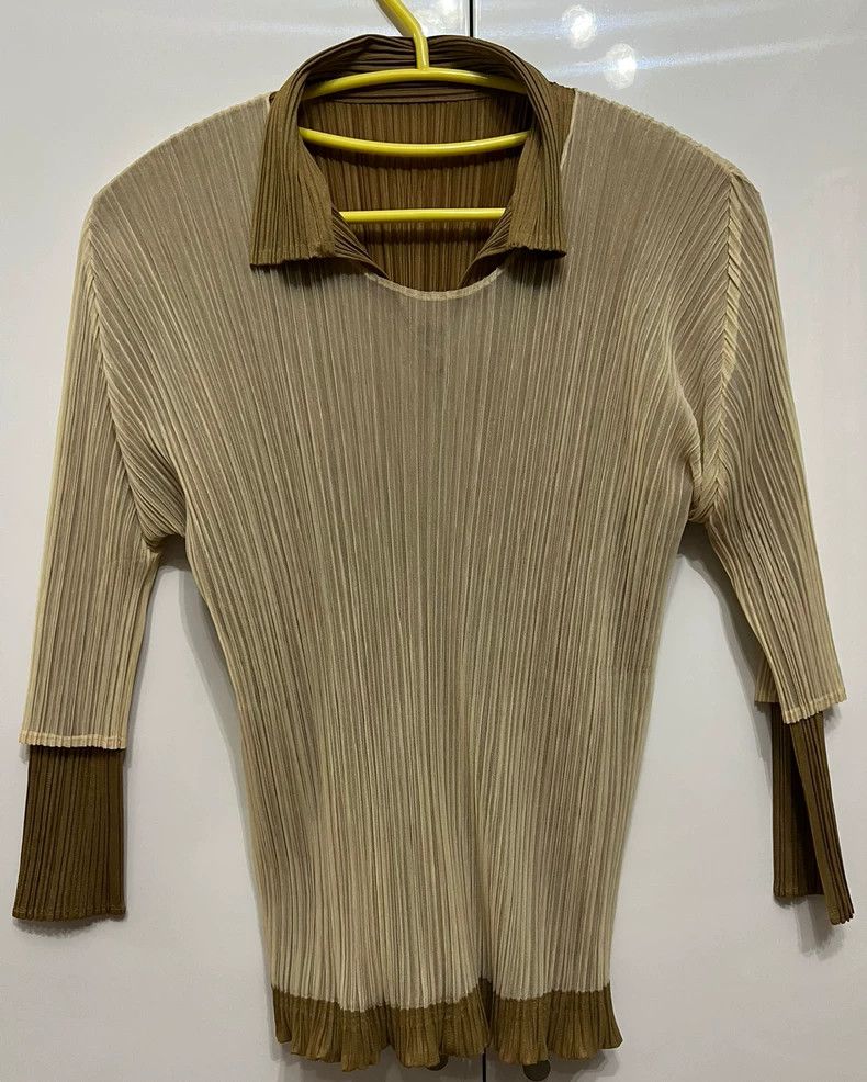 Issey Miyake Issey Miyake size:3 Brown pleated long-sleeved top Size M / US 6-8 / IT 42-44 - 1 Thumbnail