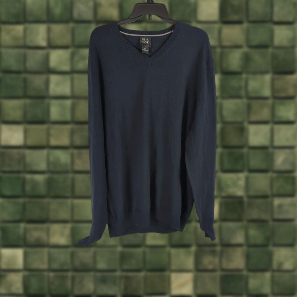 Jos. A. Bank Jos A Bank traveler merino wool pullover sweater 3XL Tall Blue V-Neck Long Sleeve Knit Solid Men Shirt Size US XXL / EU 58 / 5 - 1 Thumbnail