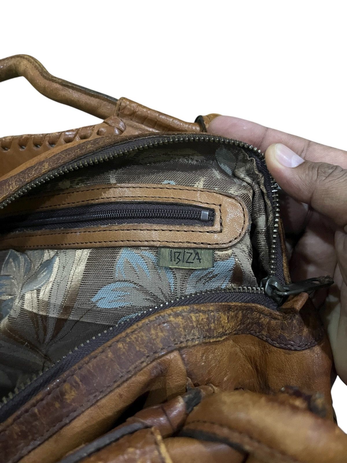 Japanese Brand vintage ibiza handle bag brown cream leather applique design Size ONE SIZE - 17 Thumbnail
