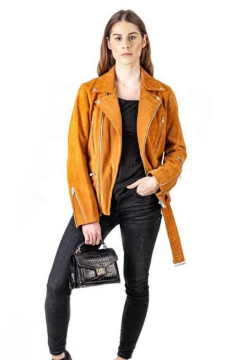 Beautiful Suede Motorbike Mustard Color