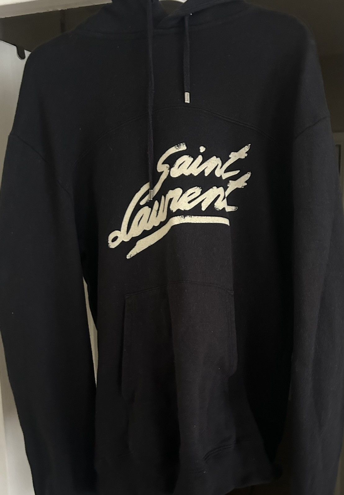 image of Saint Laurent Paris Saint Laurent Logo Hoodie in Black, Men's (Size Small)