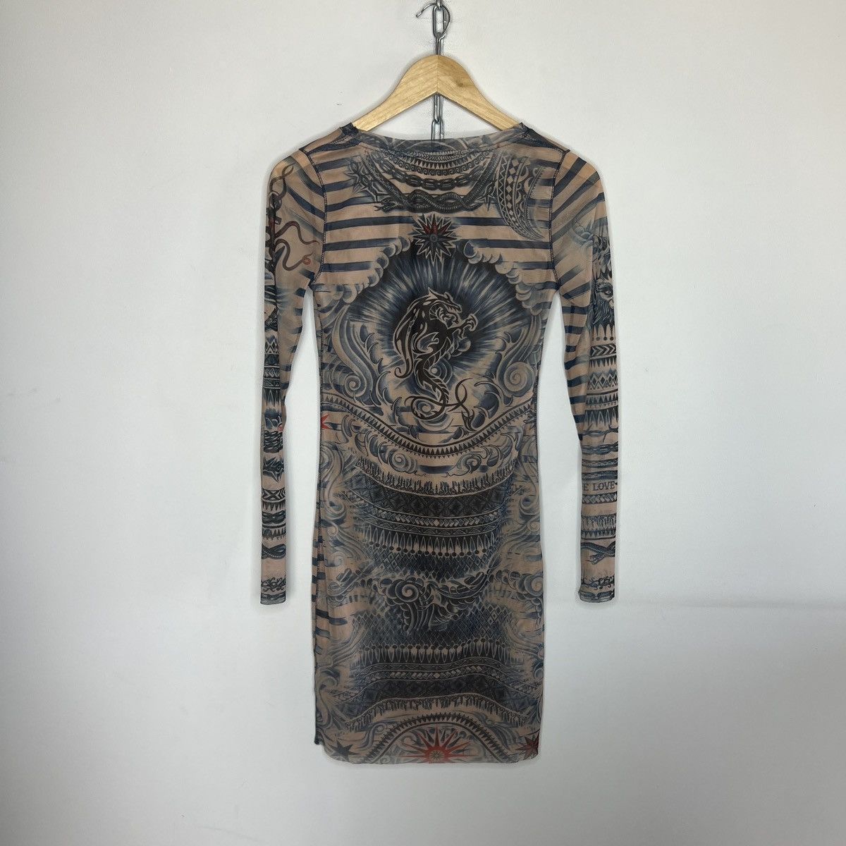 Jean Paul Gaultier Jean Paul Gaultier Mesh Top Tattoo Long Sleeve Mini Dress Size S / US 4 / IT 40 - 9 Thumbnail