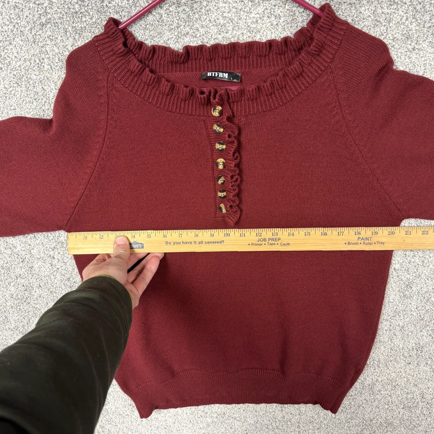 Vintage BTFBM Sweater Womens L Maroon Ruffle Henley Knit Dark Romantic Feminine Layering Size L / US 10 / IT 46 - 4 Thumbnail