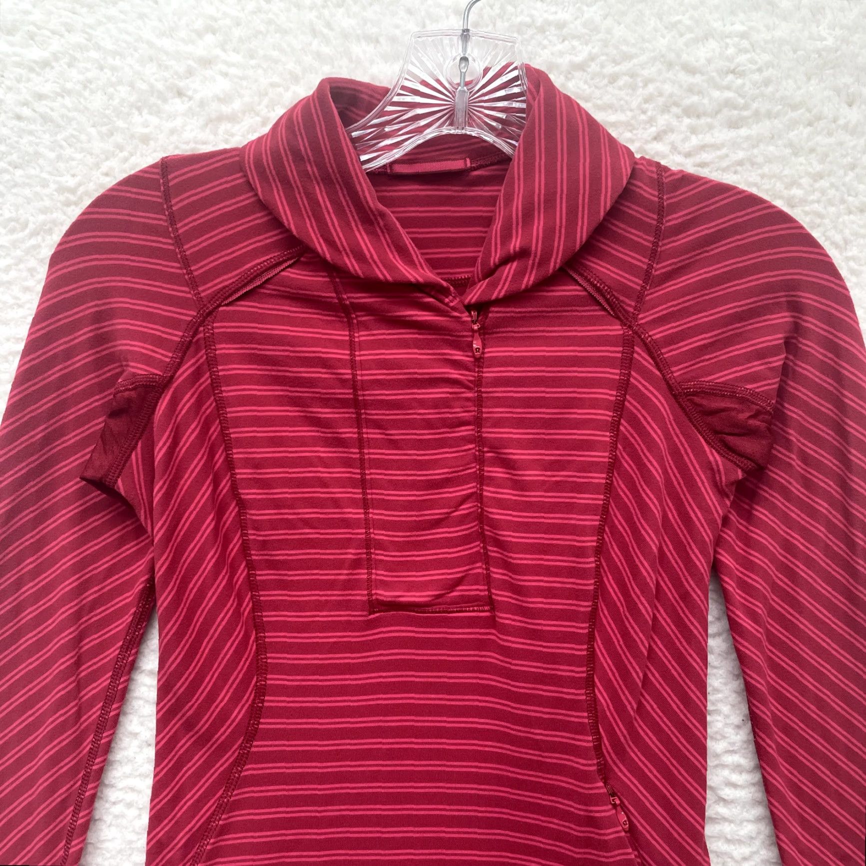 Lululemon Lululemon Top Shirt S Red Striped 1/4 Zip Workout Activewear Yoga Thumb Hole Womens Size S / US 4 / IT 40 - 3 Thumbnail