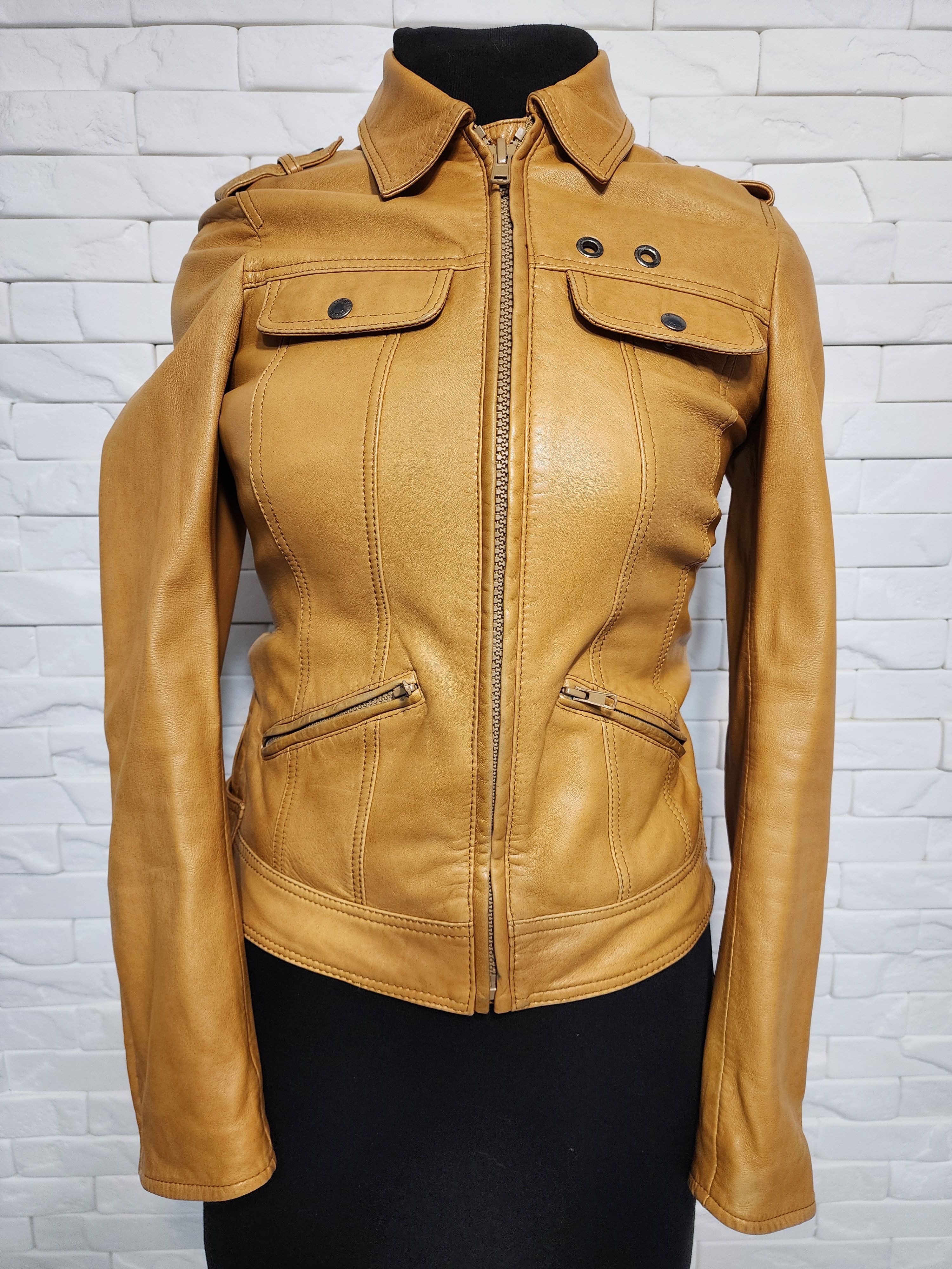 Designer Women's Brown Leather Sports Jacket: Size S / US 4 / IT 40 - 1 Thumbnail