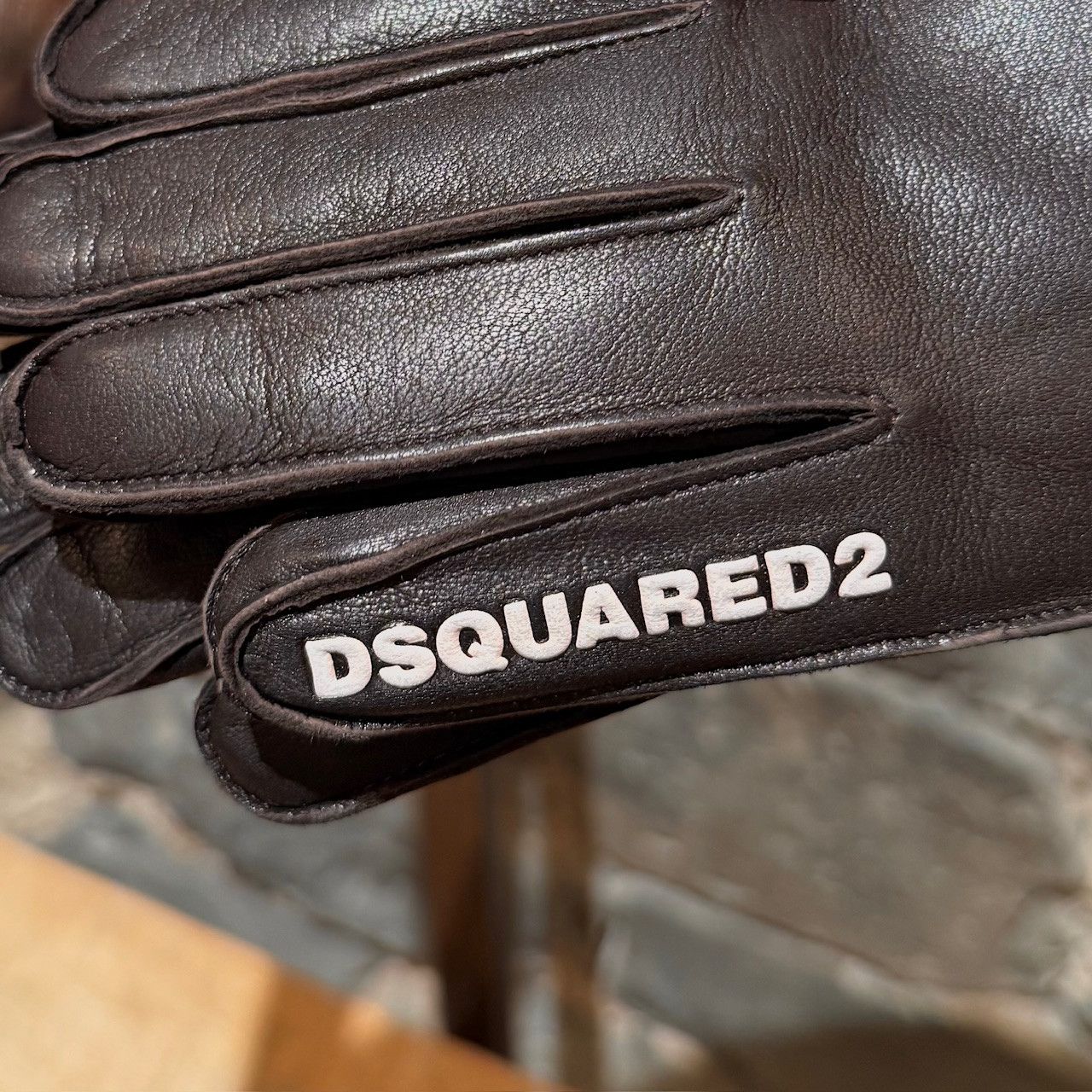 Dsquared2 Dsquared2 Rabbit Fur Lined Logo Brown Leather Gloves Size ONE SIZE - 7 Thumbnail