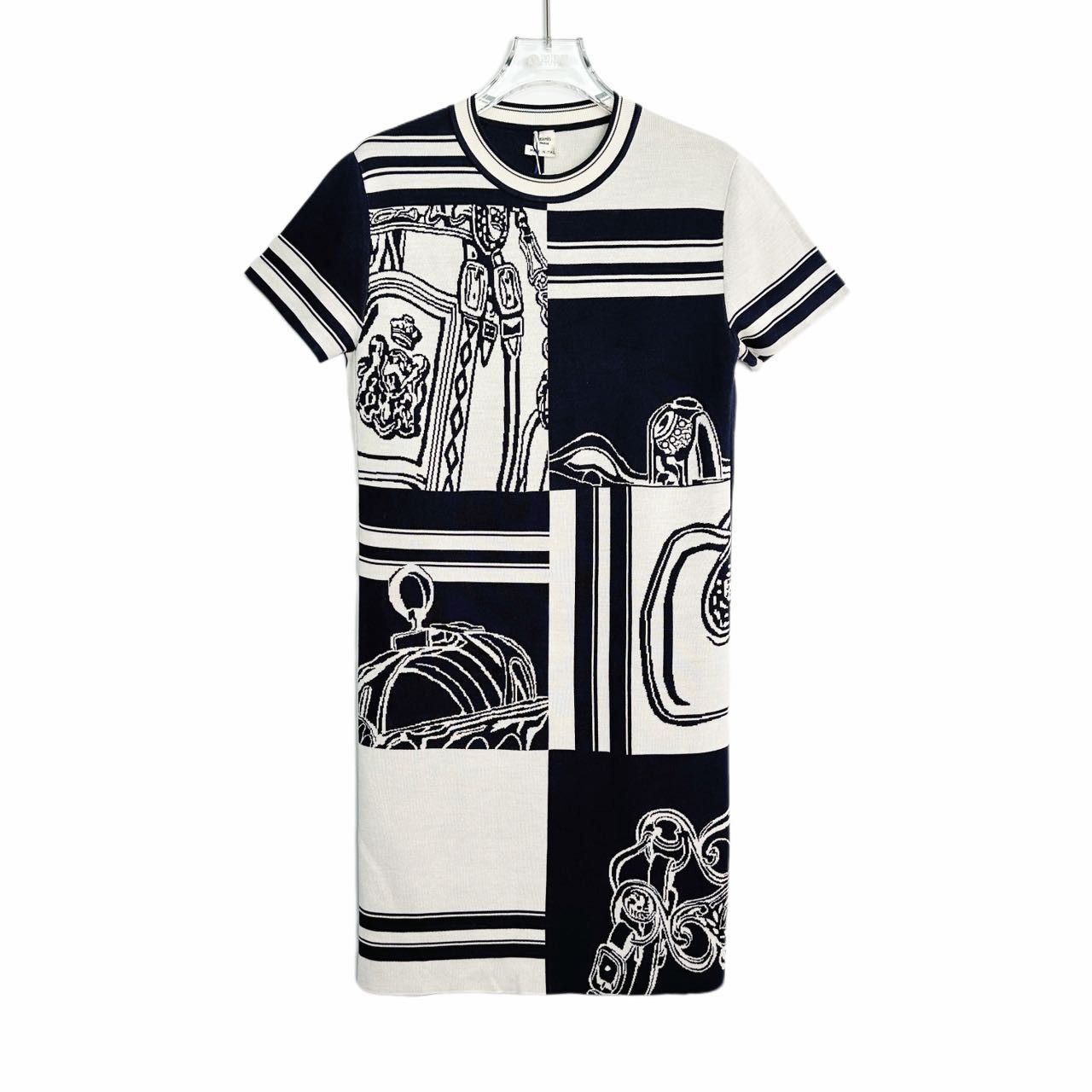 Hermes Hermès Black and White Spliced Knit Straight Dress K26WX Size XS / US 0-2 / IT 36-38 - 1 Thumbnail