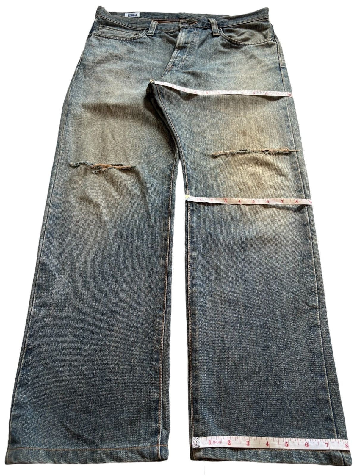 Edwin × Japanese Brand Vintage Edwin 403 Rusty Mud Wash Distressed Rip Loose Jean Size US 34 / EU 50 - 14 Thumbnail