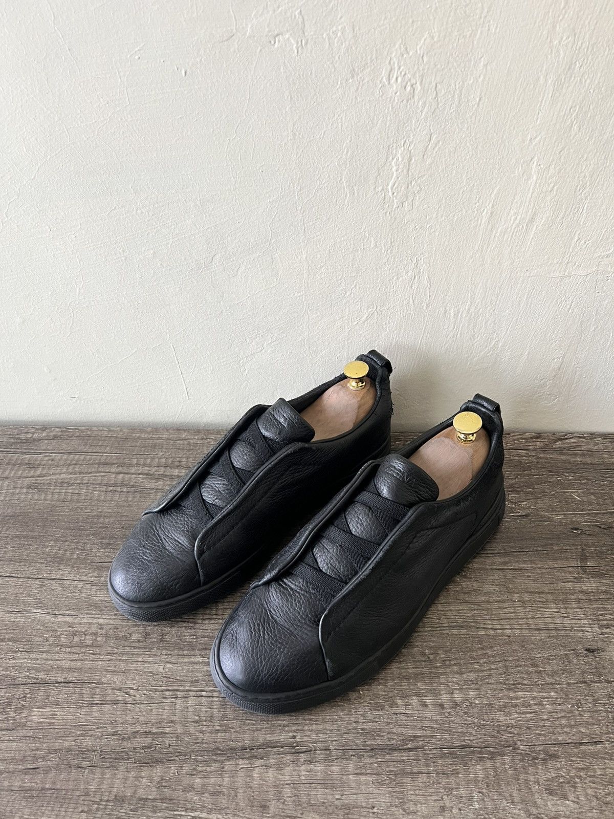 Ermenegildo Zegna ZEGNA TRIPLE STITCH BLACKOUT LOW-TOP SNEAKERS Size US 7.5 / EU 40-41 - 2 Thumbnail