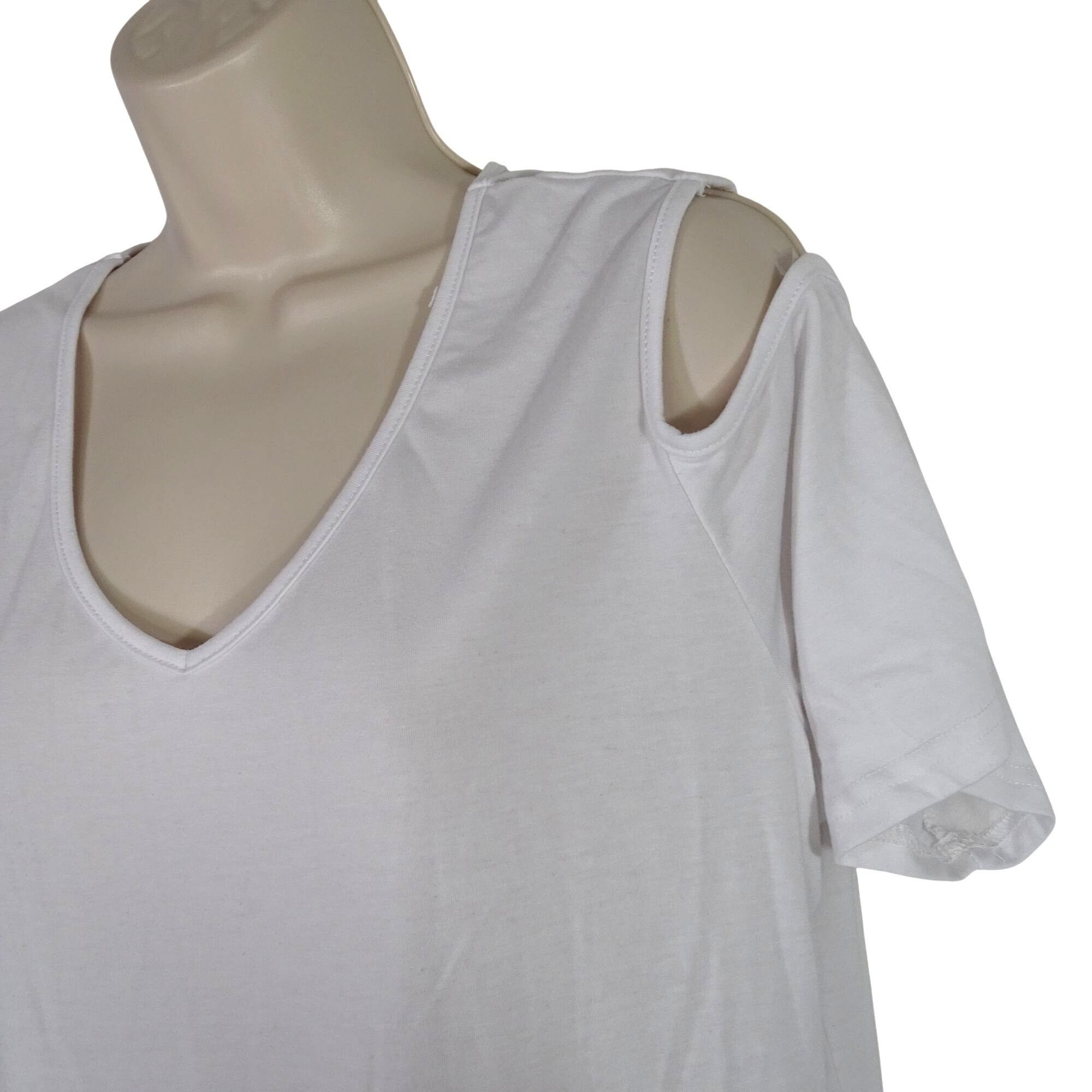 Other White Cold Shoulder V-Neck T-Shirt Women Size L Stretch Size L / US 10 / IT 46 - 2 Thumbnail