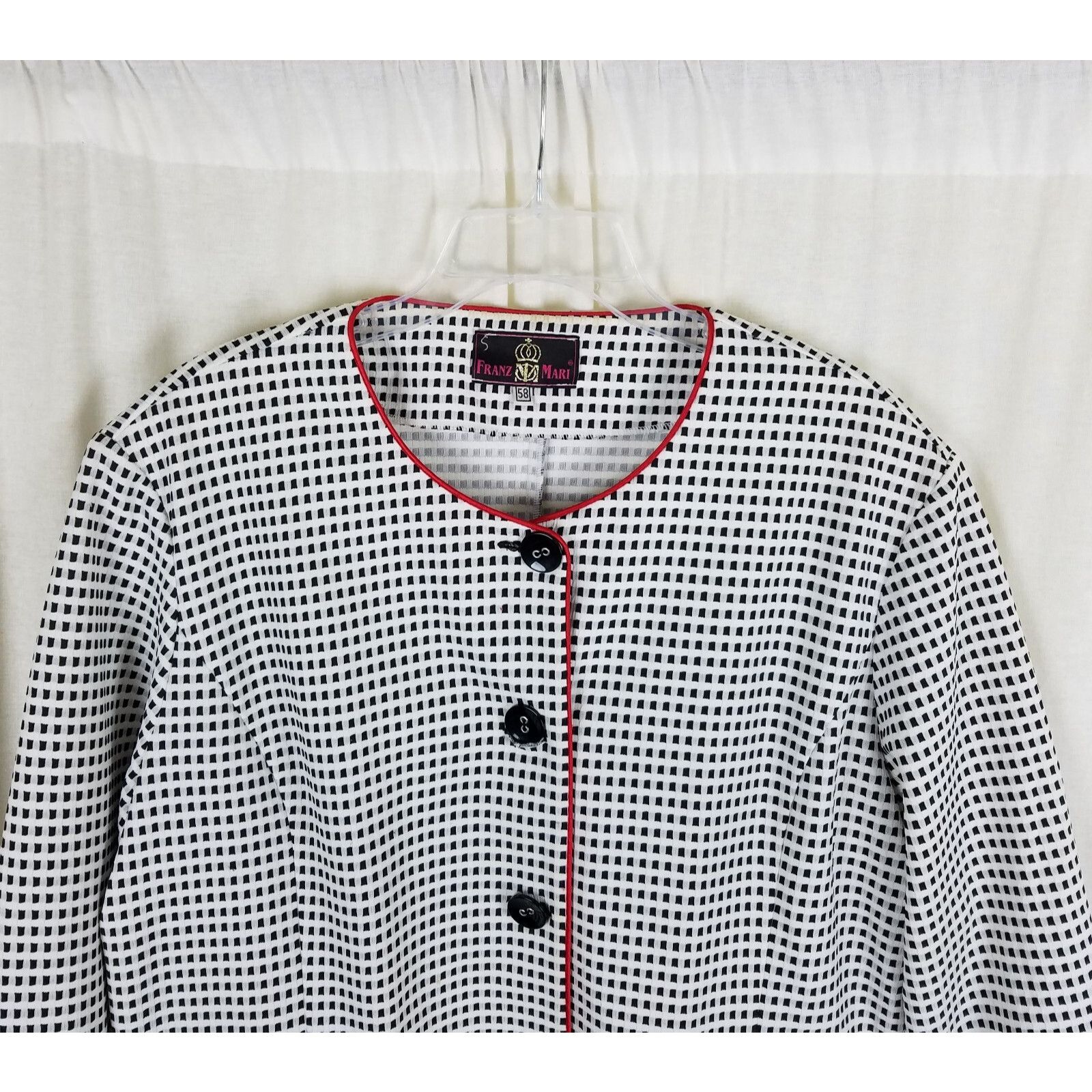 Vintage Designer Franz Mari Collarless Checked Blazer Jacket 58 XL Size XL / US 12-14 / IT 48-50 - 2 Thumbnail