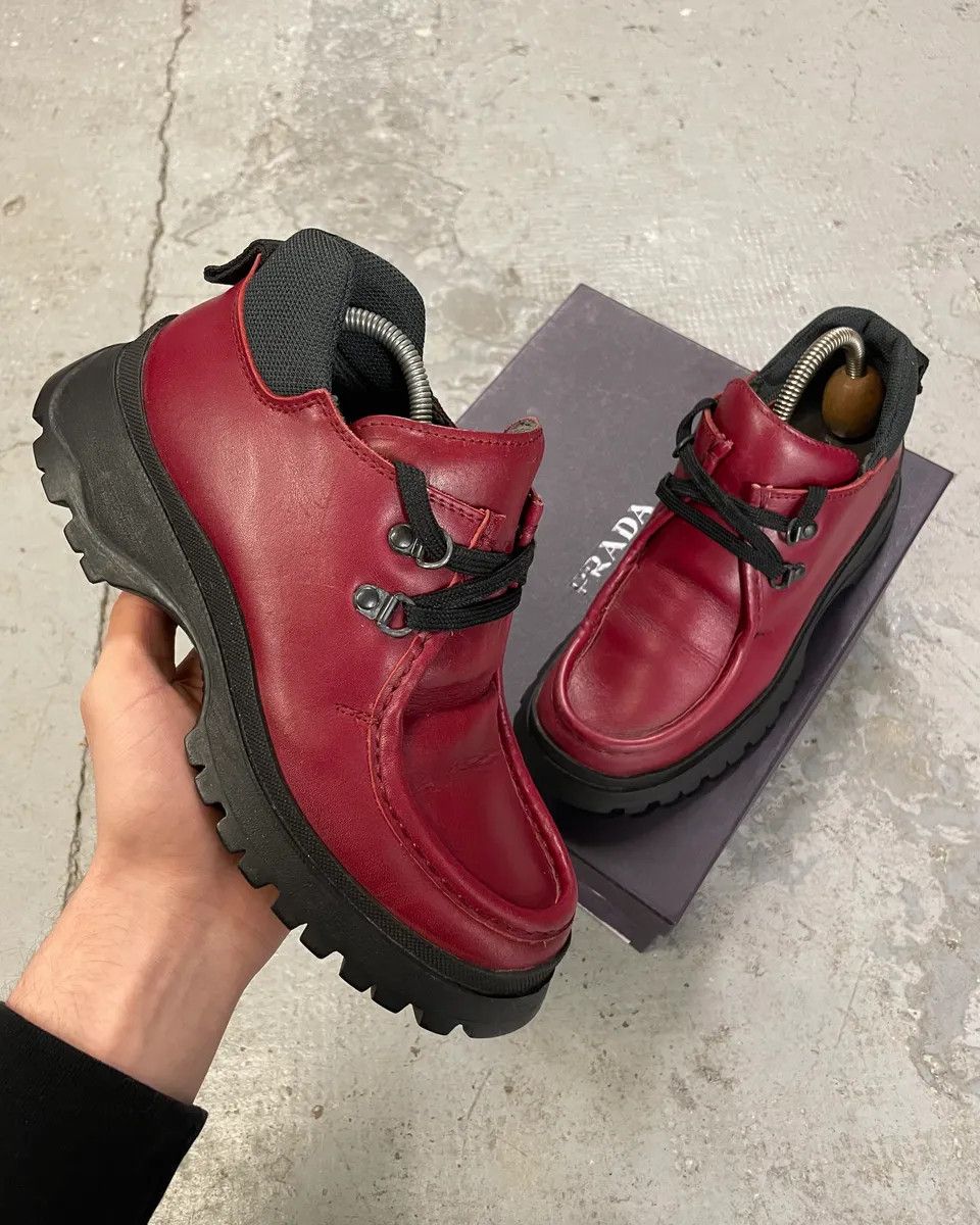 Prada SS1999 Prada Red Vibram Leather Shoes Size US 8 / IT 38 - 1 Thumbnail