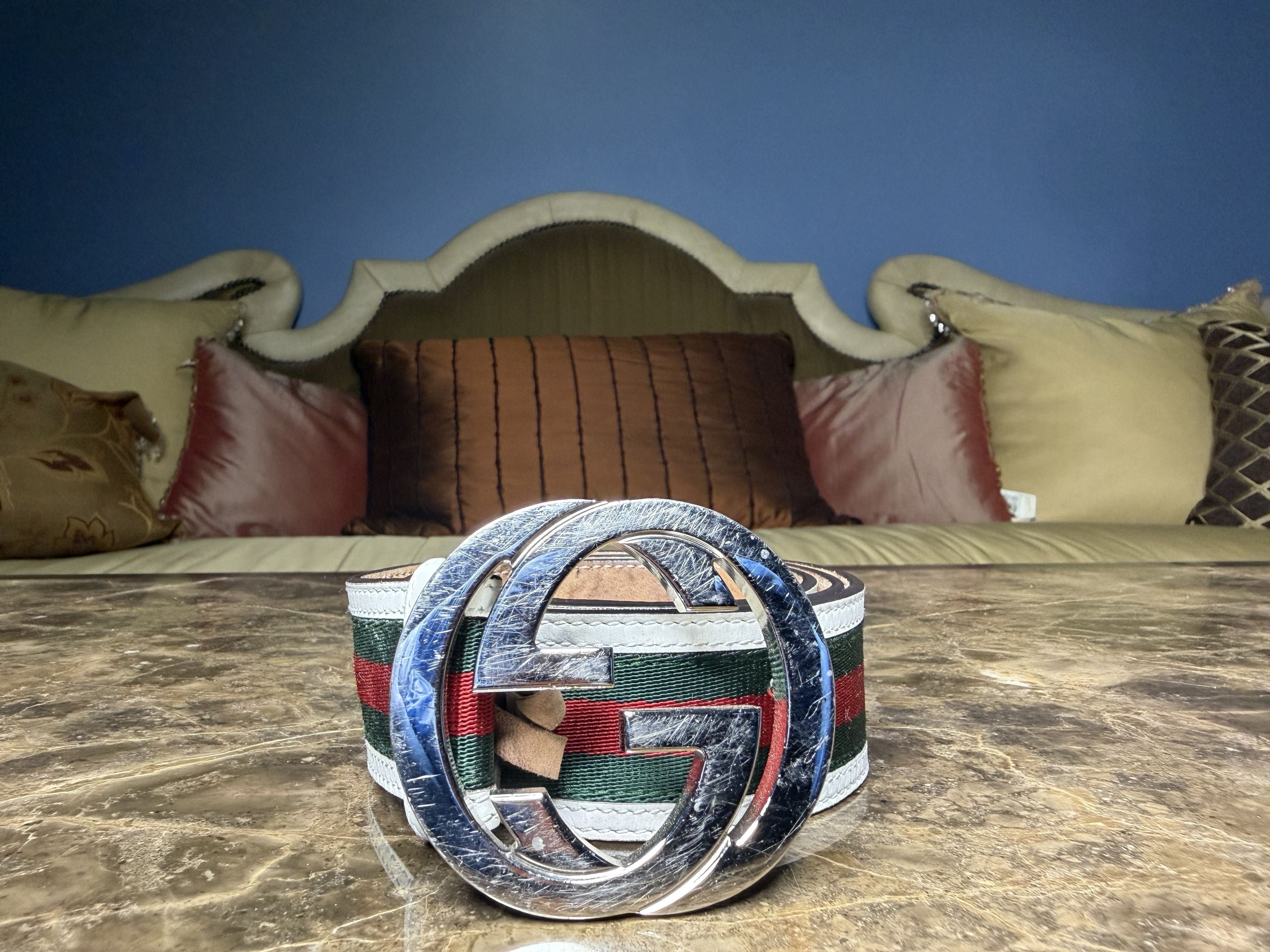 Gucci Gucci Interlocking G Belt, Stripes: White/Red/Green Size 36 - 1 Thumbnail