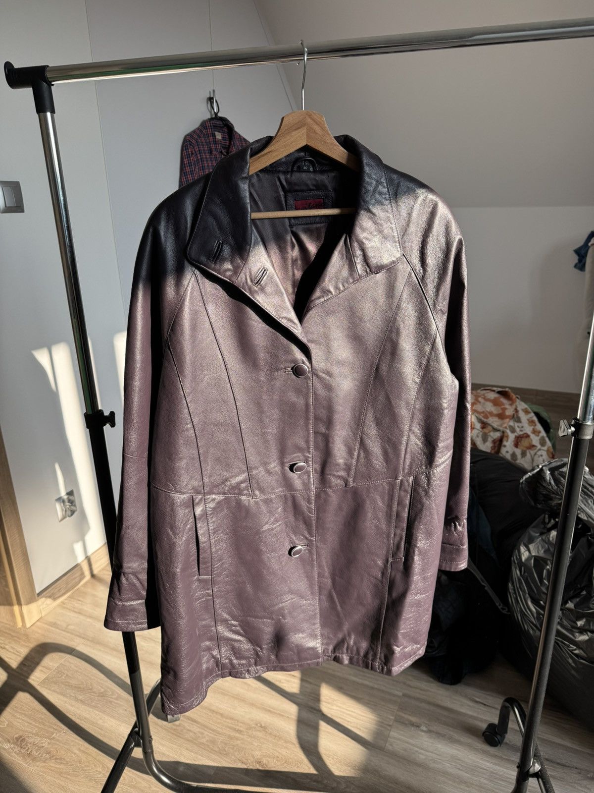 Genuine Leather × Vintage Vintage Purple Leather Jacket Coat Avant Garde Opium Washed Size L / US 10 / IT 46 - 15 Thumbnail
