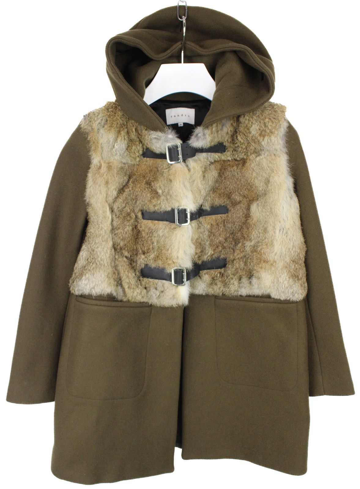Sandro SANDRO M8467H Coat Women EU 36 Hooded Fur Trim Size S / US 4 / IT 40 - 1 Thumbnail