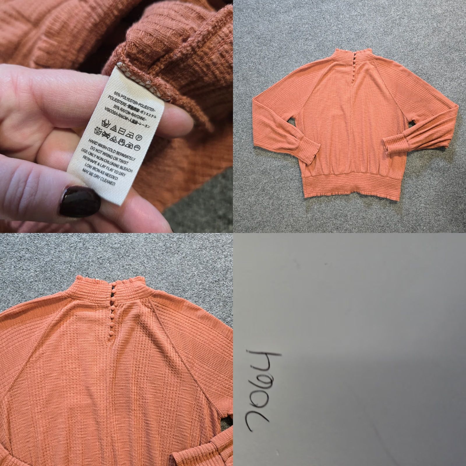 Free People Free People Top Womens Size Small Orange Long Sleeve High Neck Textured Casual Shirt Size S / US 4 / IT 40 - 8 Thumbnail