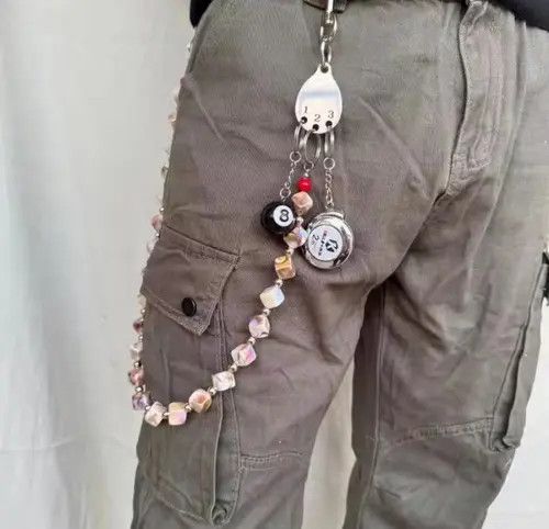 Japanese Brand Punk Style Jeans Trousers 2Color Wide Square Beads Size ONE SIZE - 6 Thumbnail