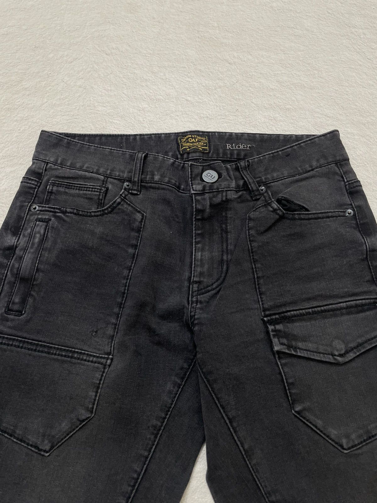 Japanese Brand 00s Kapital Black Moto Cargo Jeans Slim Straight Biker Denim Size US 30 / EU 46 - 5 Thumbnail