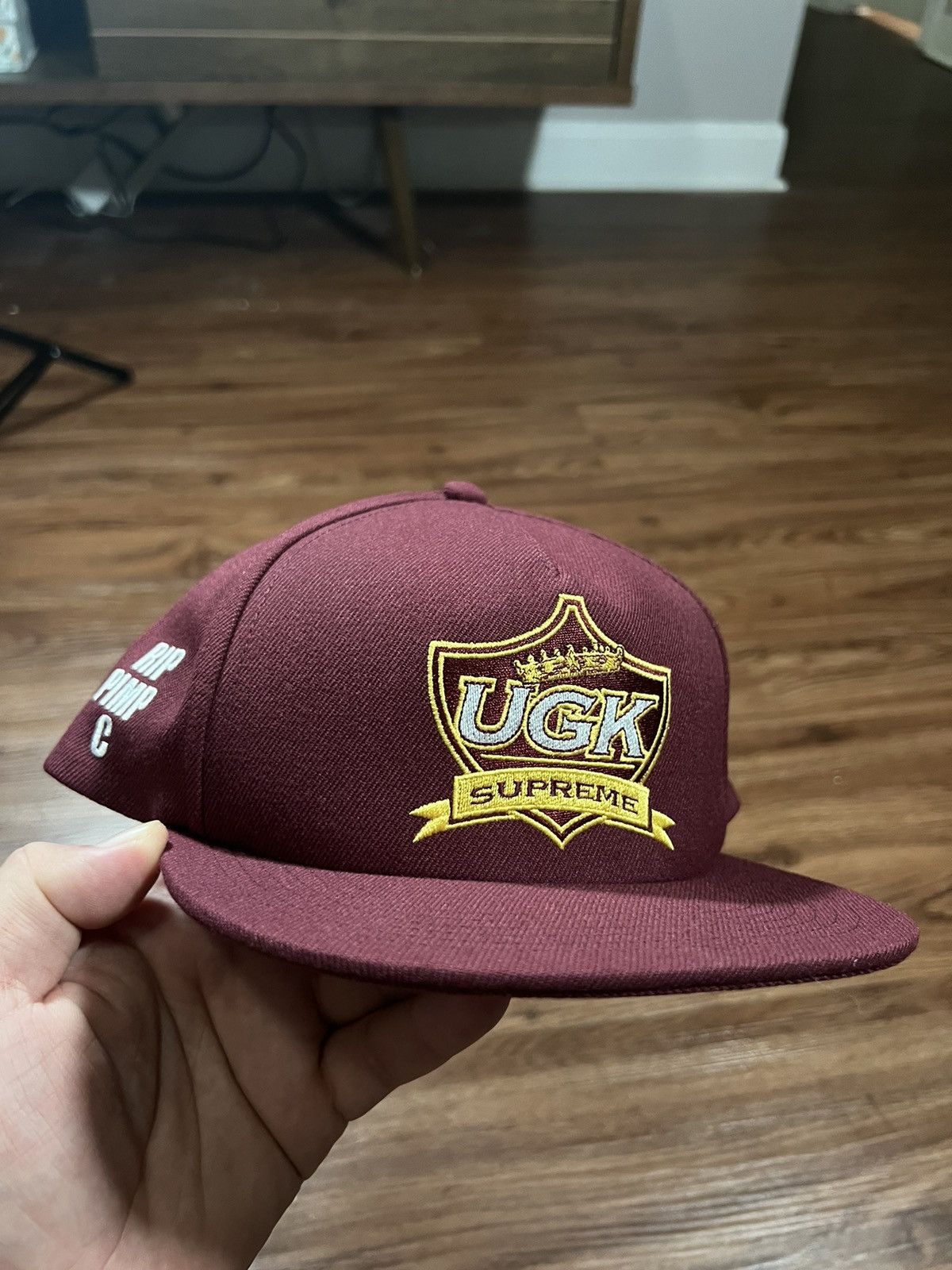image of Hypebeast x Supreme Ugk 5 Panel Hat in Burgundy, Men's