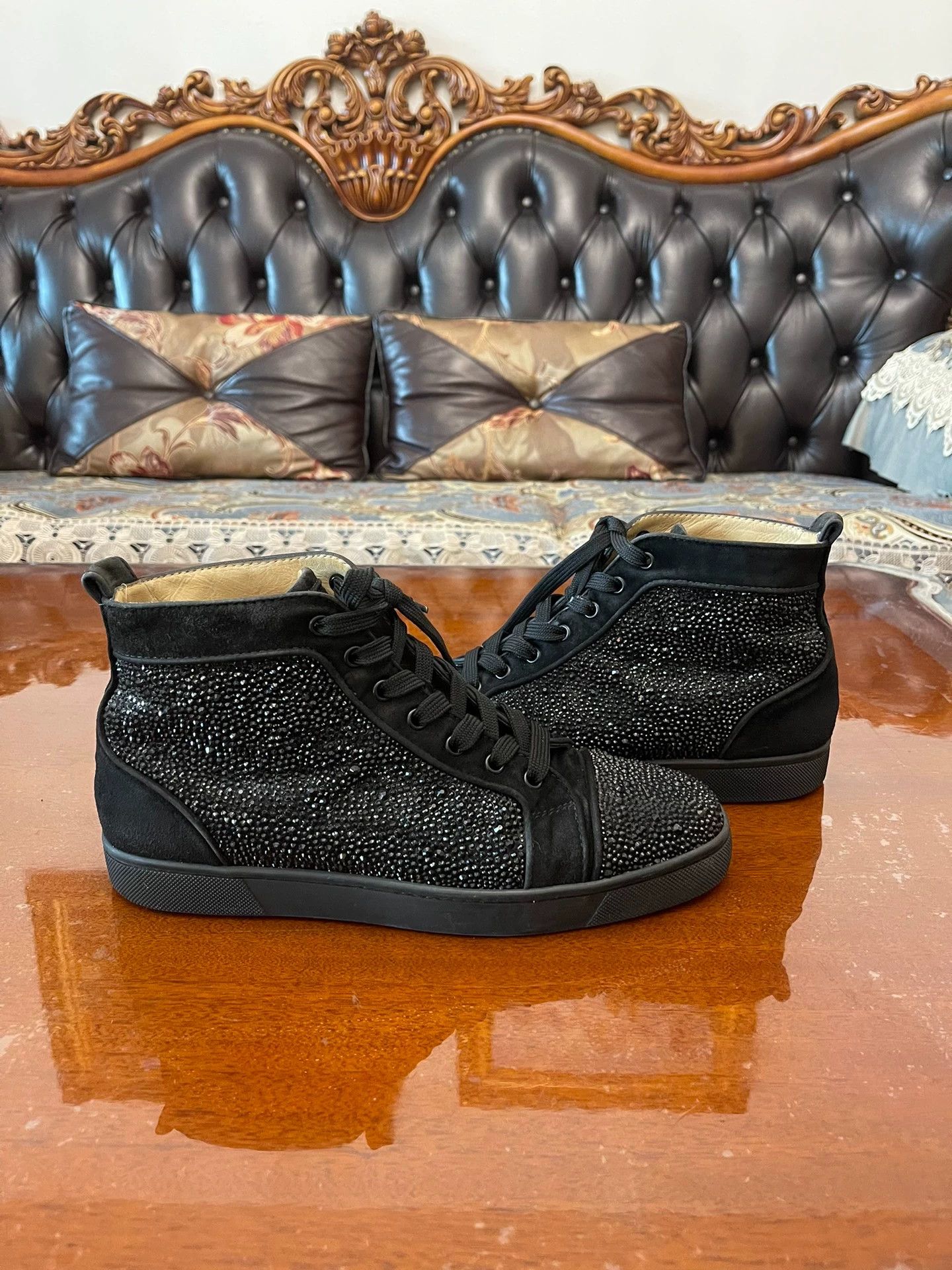 Christian Louboutin CL Men's 40.5 Black Paved Diamond Shoes - Shiny, Like New Size US 7.5 / EU 40-41 - 1 Thumbnail