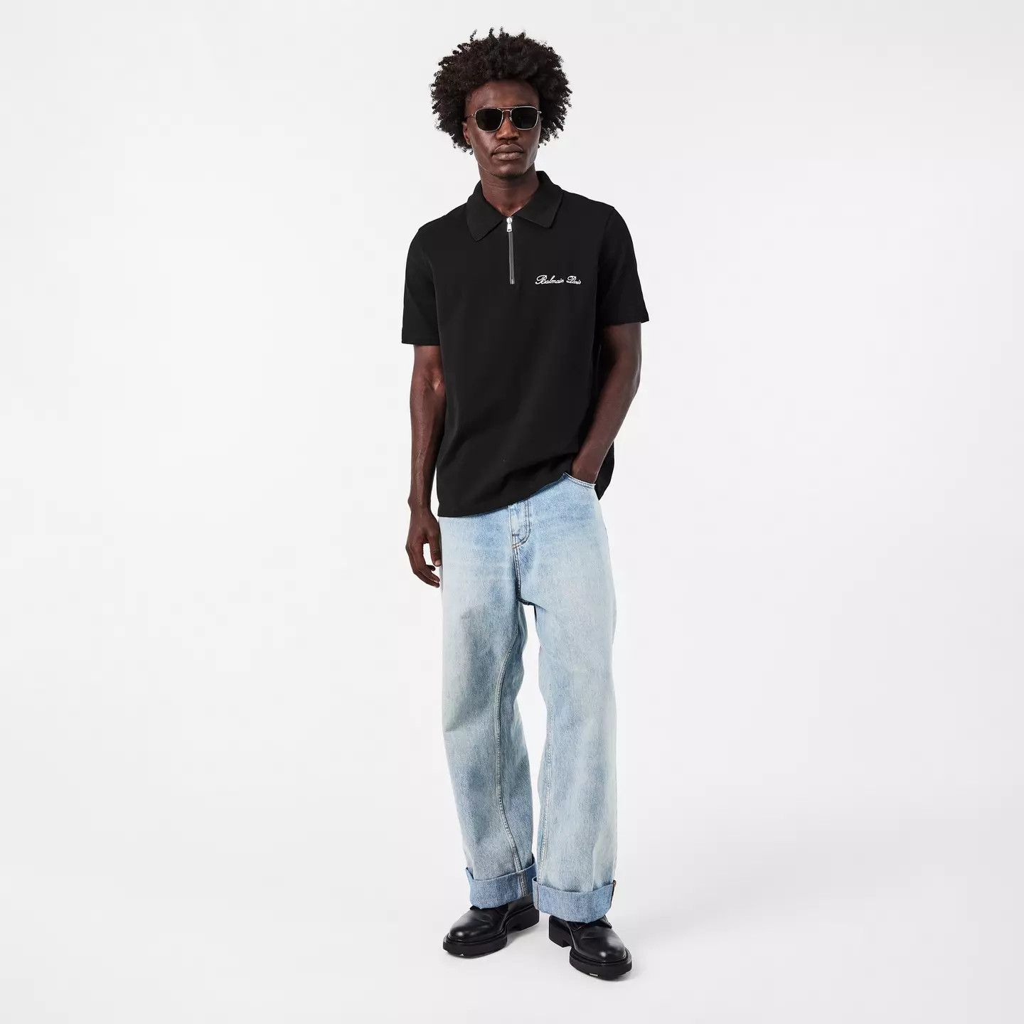 Balmain o1g2r1mq0426 Signature Short Sleeve Polo Shirt in Black Size US L / EU 52-54 / 3 - 6 Thumbnail