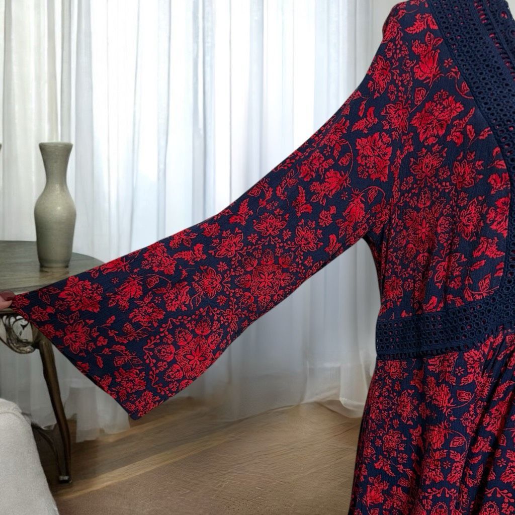 Other Torrid Navy Blue & Red Embroidered Crinkle Gauze Babydoll To Size L / US 10 / IT 46 - 5 Thumbnail