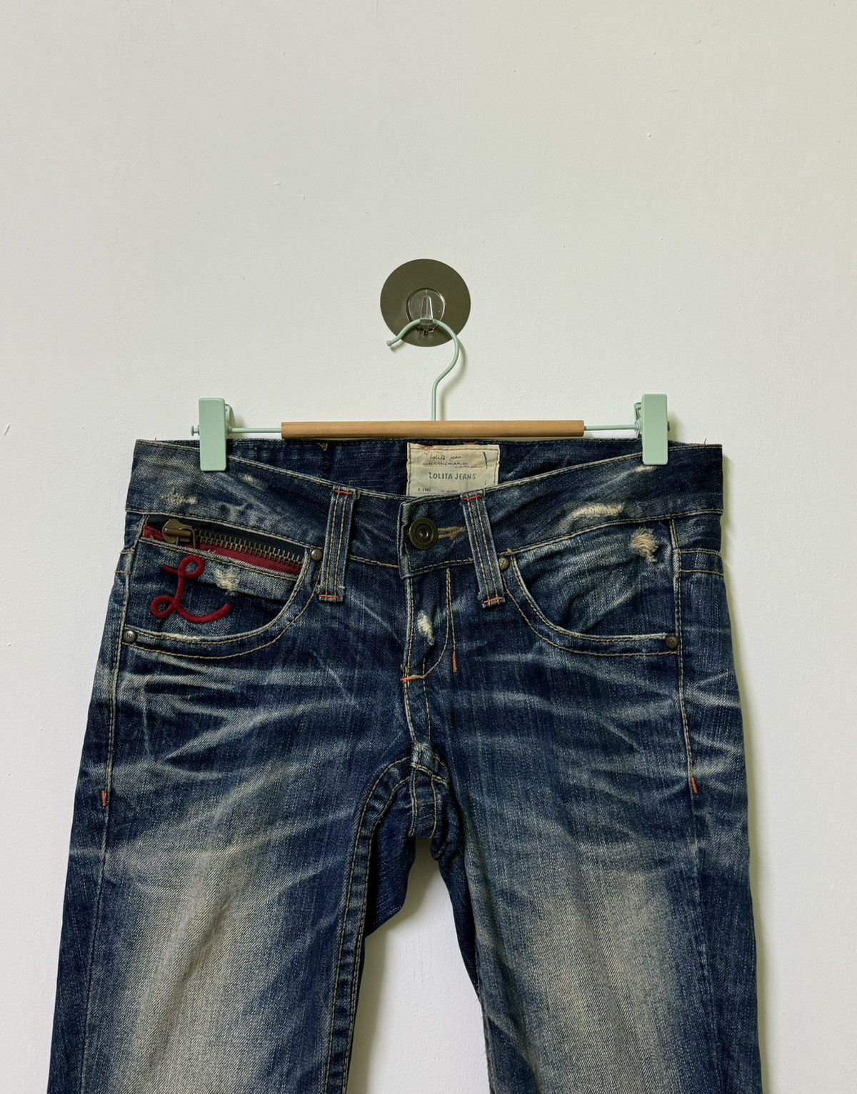 If Six Was Nine × Le Grande Bleu (L.G.B.) × Vintage VTG LOLITA DENIM DISTRESSED MUD WASH LOW RISE DENIM Size US 31 - 3 Thumbnail