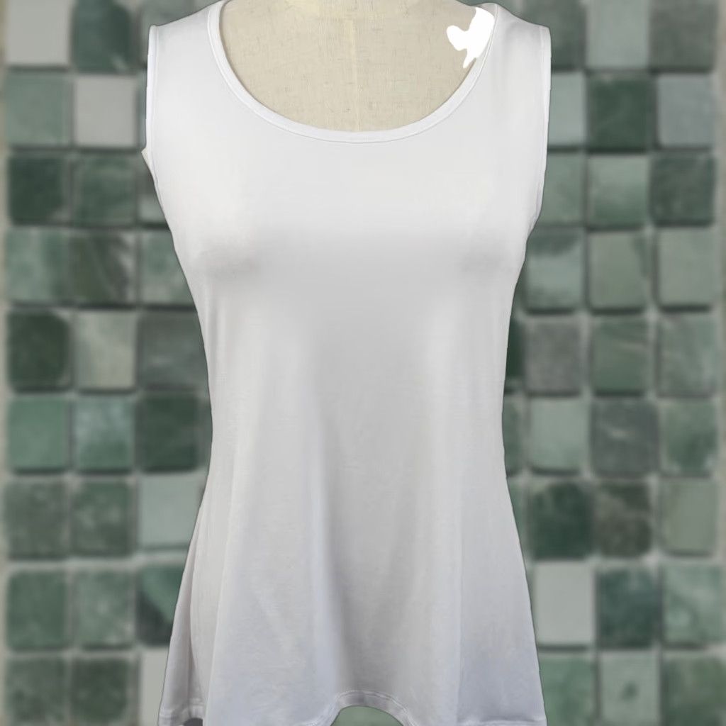Vintage Chelsea & Theodore Womens Tank Top White S Scoop Neck Sleeveless High-Low Hem Stretch Jersey Basic Casual Workwear Size S / US 4 / IT 40 - 1 Thumbnail