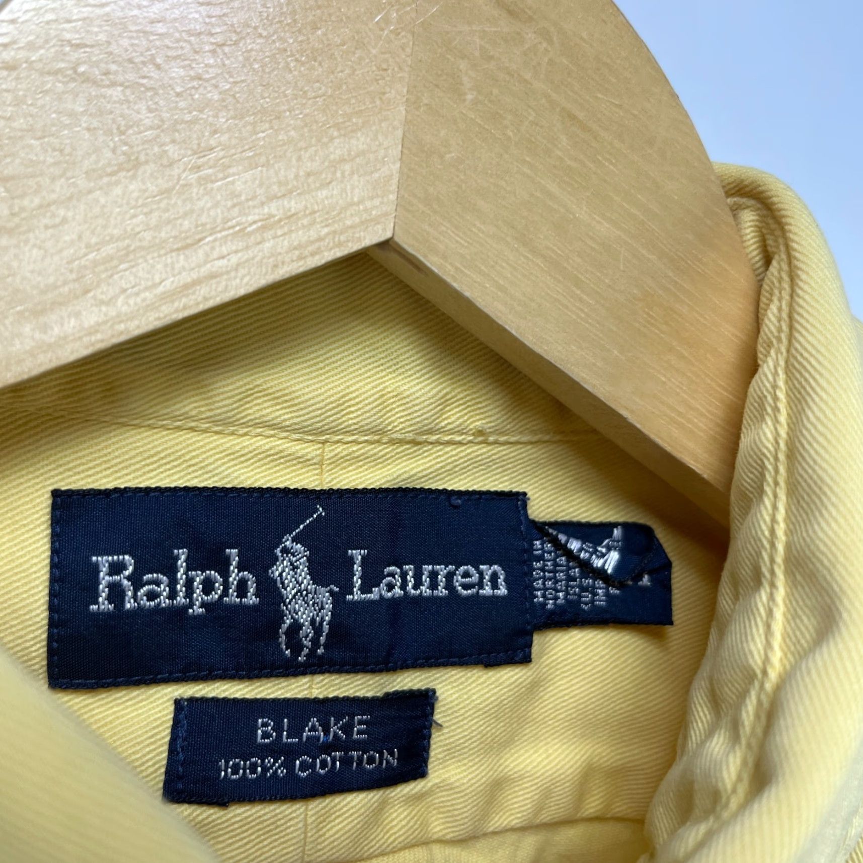 VINTAGE Polo Ralph Lauren Blake Pony Button-Up Long Sleeve Shirt M Yellow 90s Mens shirt