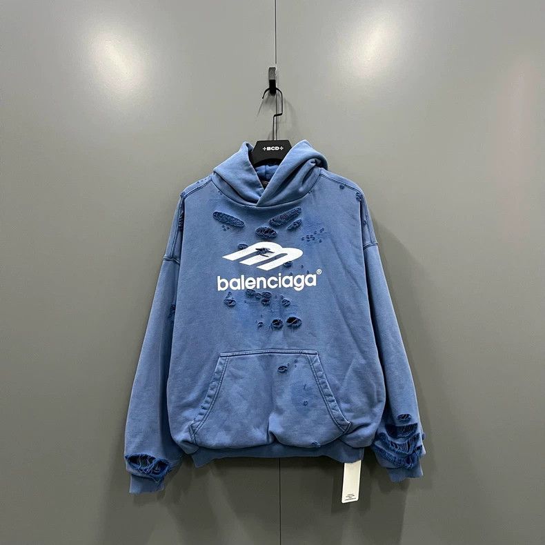 Balenciaga Balenciaga Distressed Logo Hoodie Size US L / EU 52-54 / 3 - 1 Thumbnail