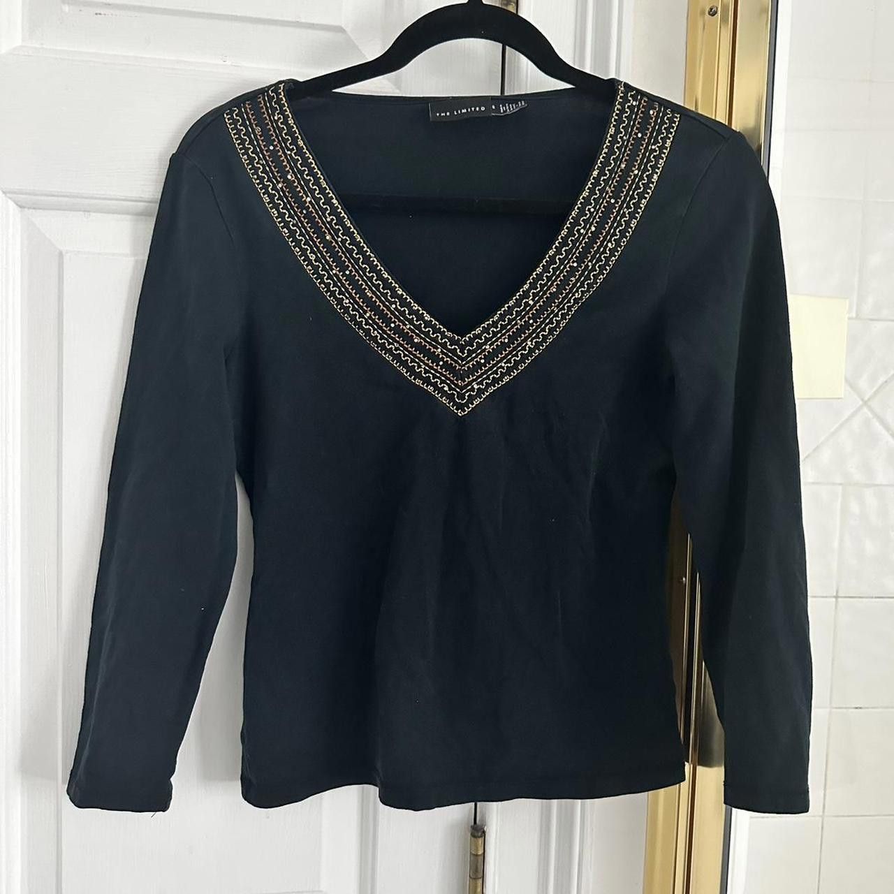 Designer THE LIMITED Women's Black and Gold Tshirt Size S / US 4 / IT 40 - 1 Thumbnail