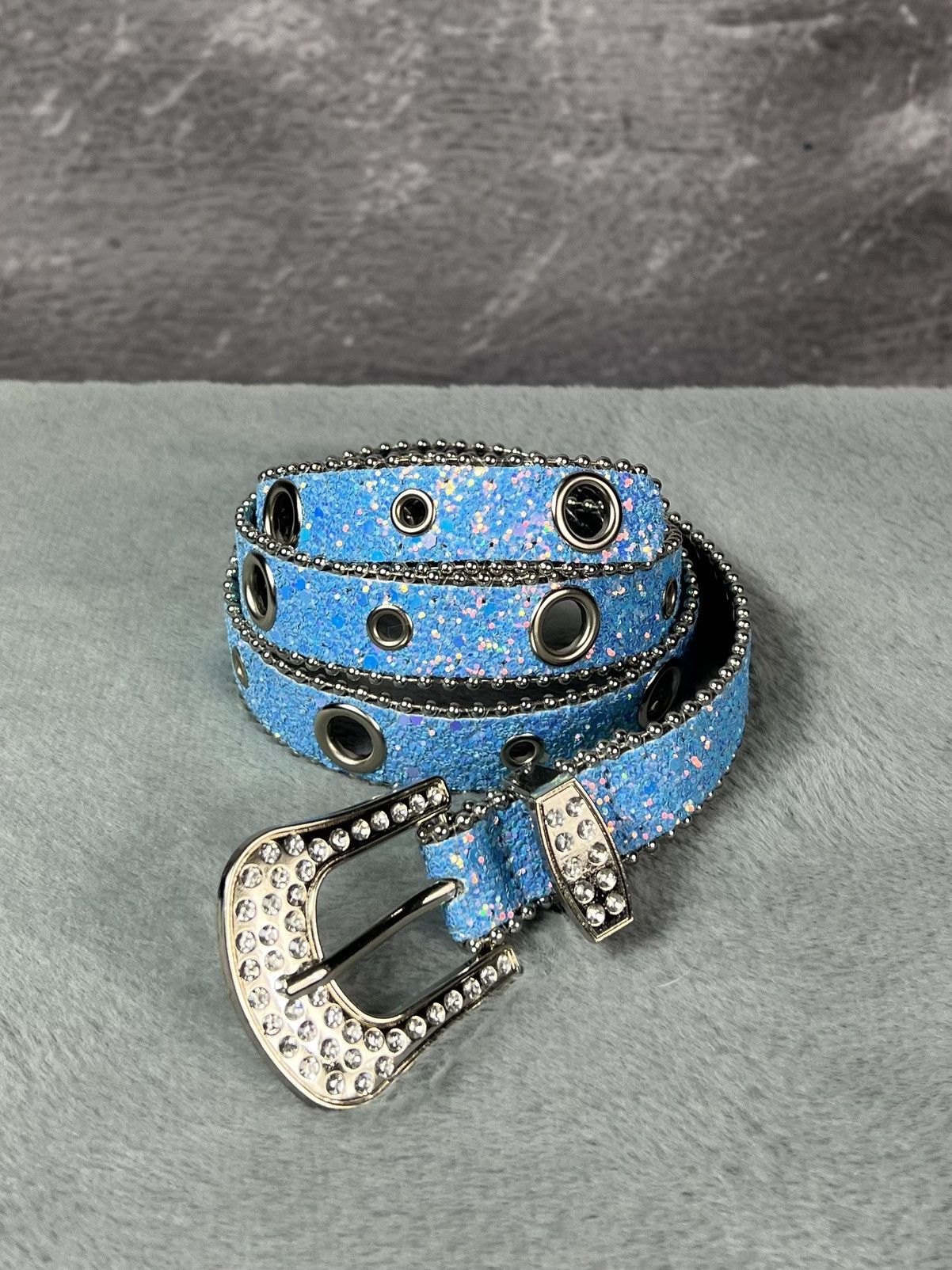 Other Bright Blue Glamour Rhinestone Y2K Thin Belt Gothic Grunge Punk Size ONE SIZE - 2 Thumbnail