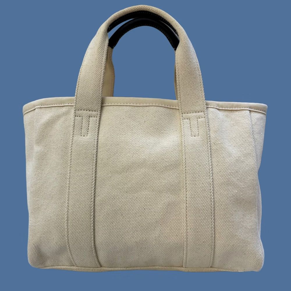 Tory Burch Tory Burch Mini Mercer Tote Hand Bag Purse Canvas Blue Trim Ivory Womens Size ONE SIZE - 1 Thumbnail