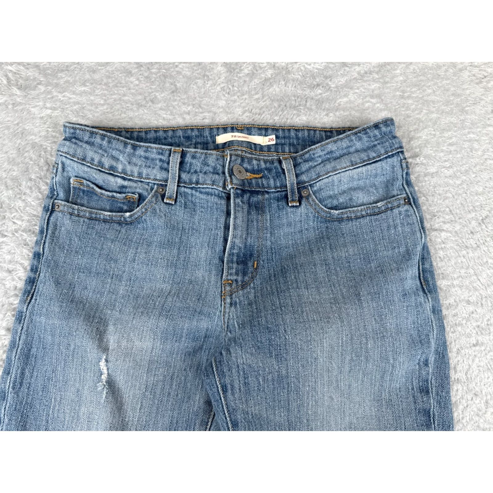 Levi's Levis Jeans 26 Blue Denim 711 Skinny Distressed Low Rise 26x29 Womens Size 26" / US 2 / IT 38 - 4 Thumbnail