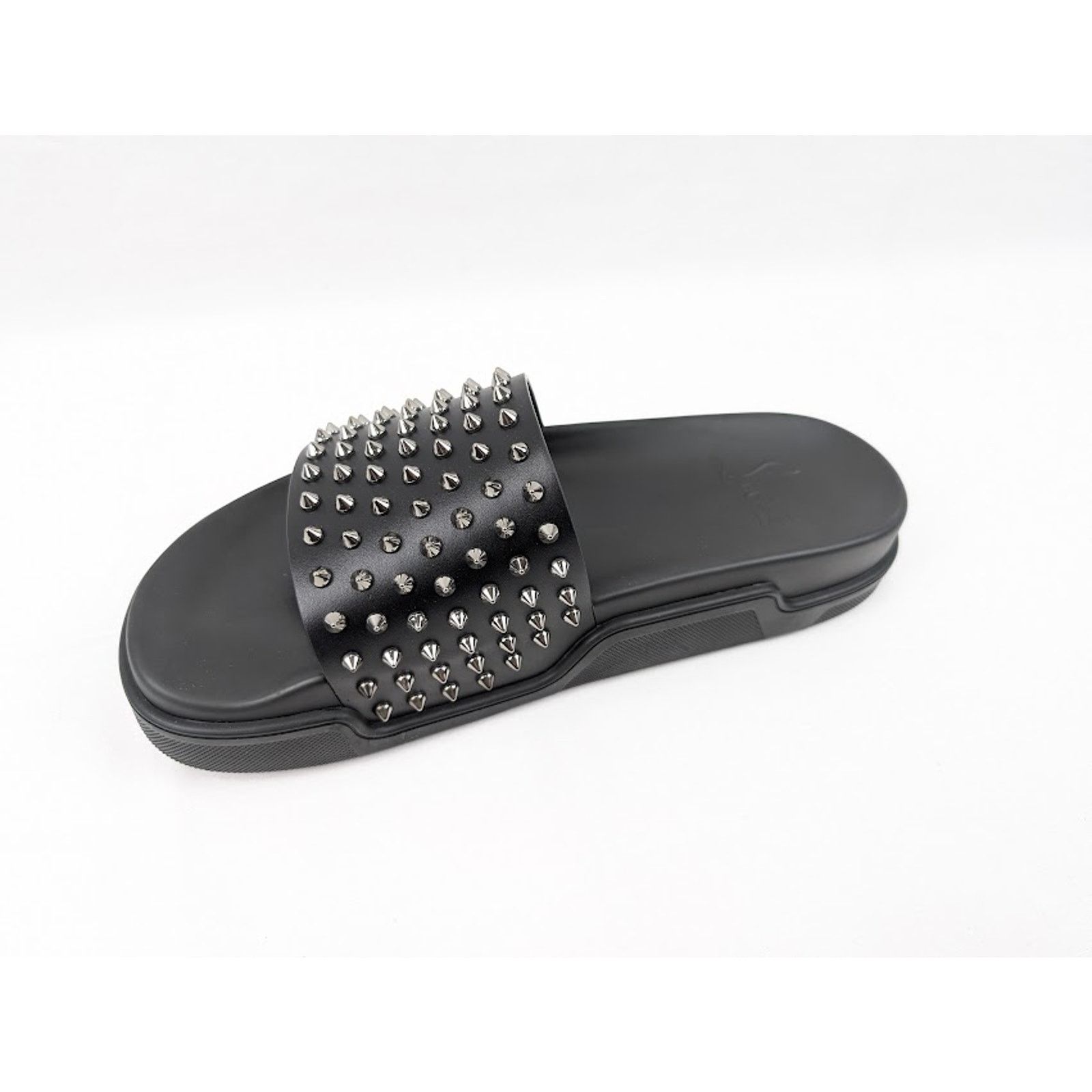 Christian Louboutin o1rshd1 Pool Fun Flat Calf Slippers in Black/Gun Size US 12.5 / EU 45-46 - 8 Thumbnail