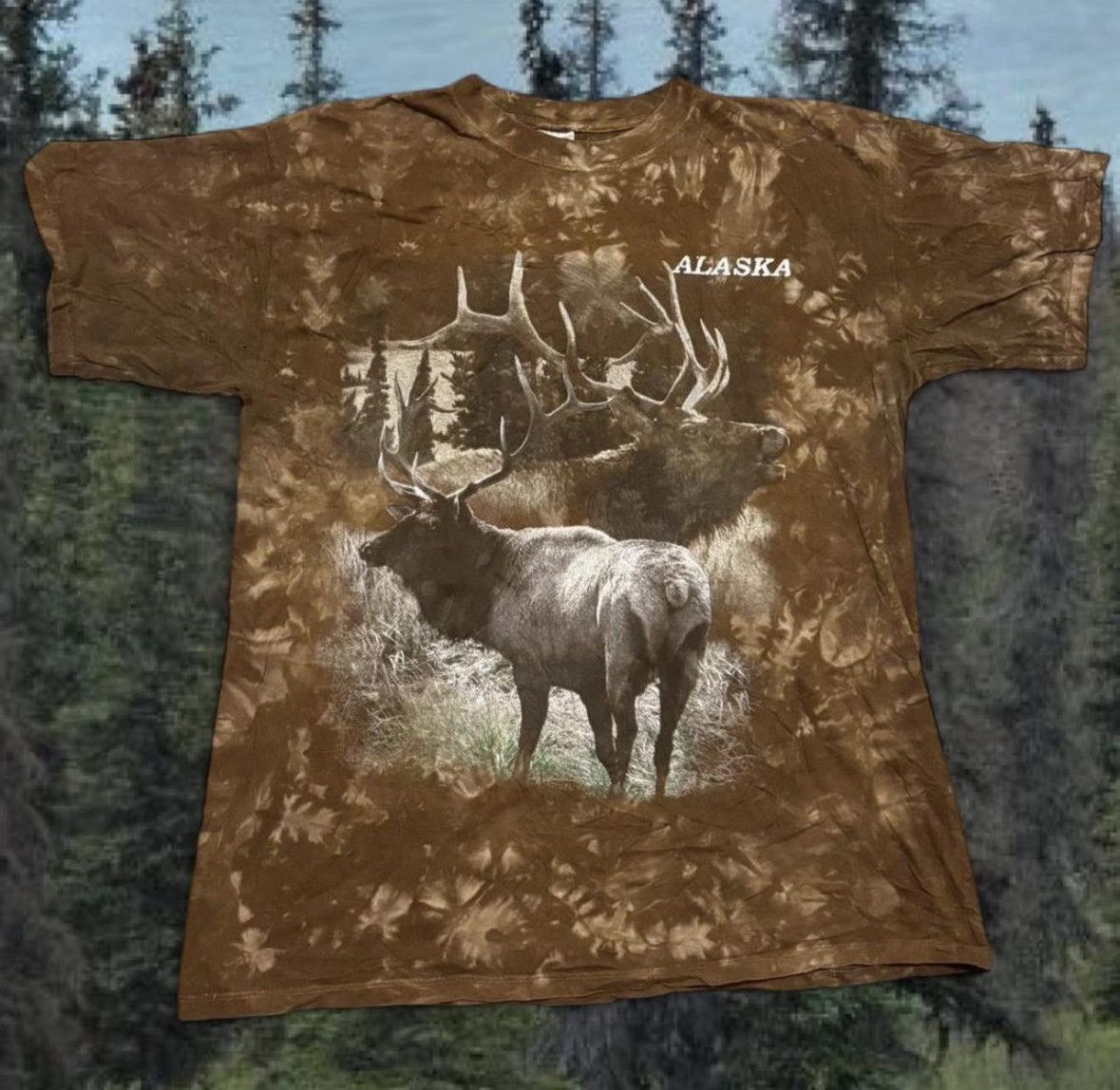 Gildan 90s Brown tie-dye Alaska elk Tee SizeXL heavyweight gildan Size US XL / EU 56 / 4 - 1 Thumbnail