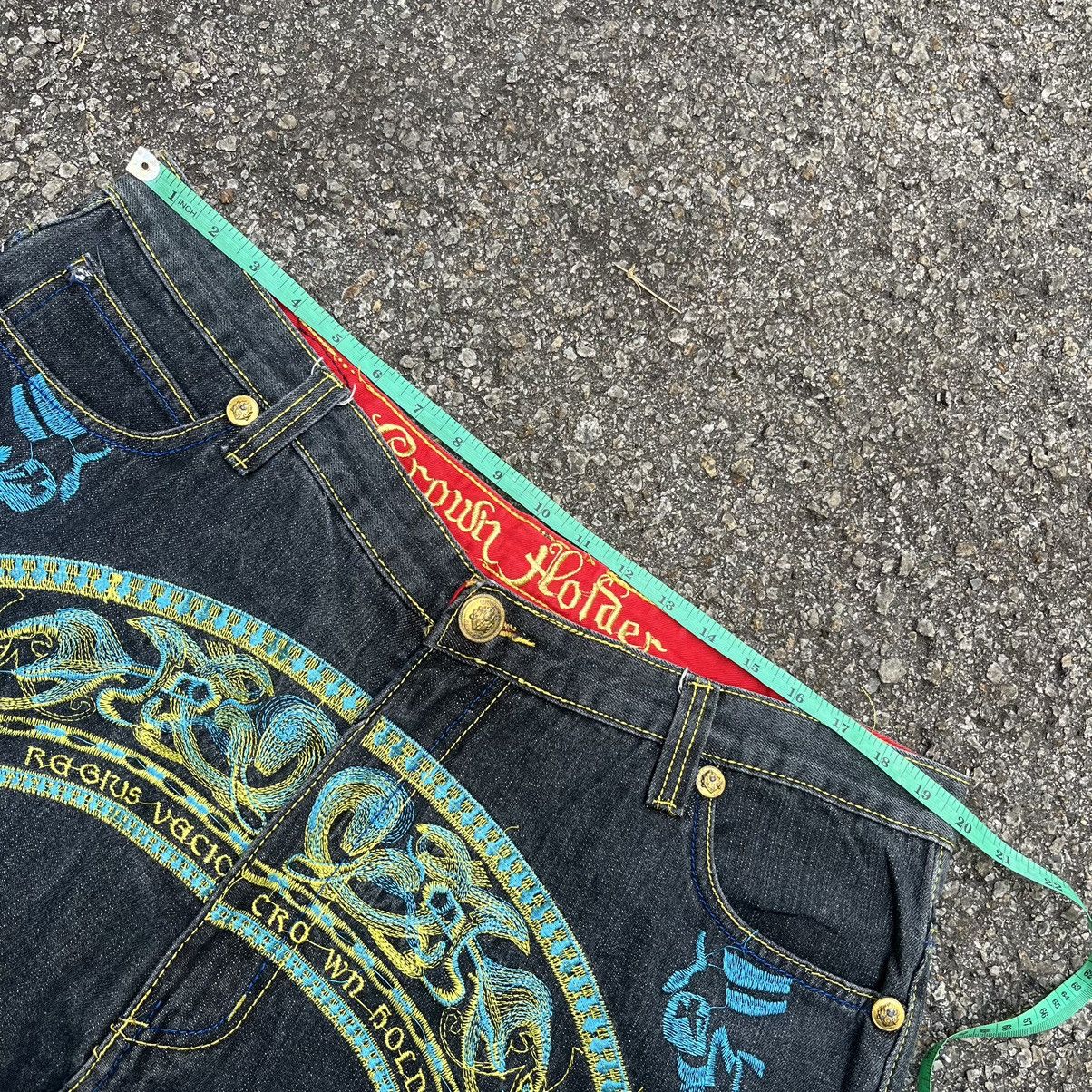 JNCO Vintage Crown Holder Arts Embroidery Denim Jeans Size US 40 / EU 56 - 5 Thumbnail