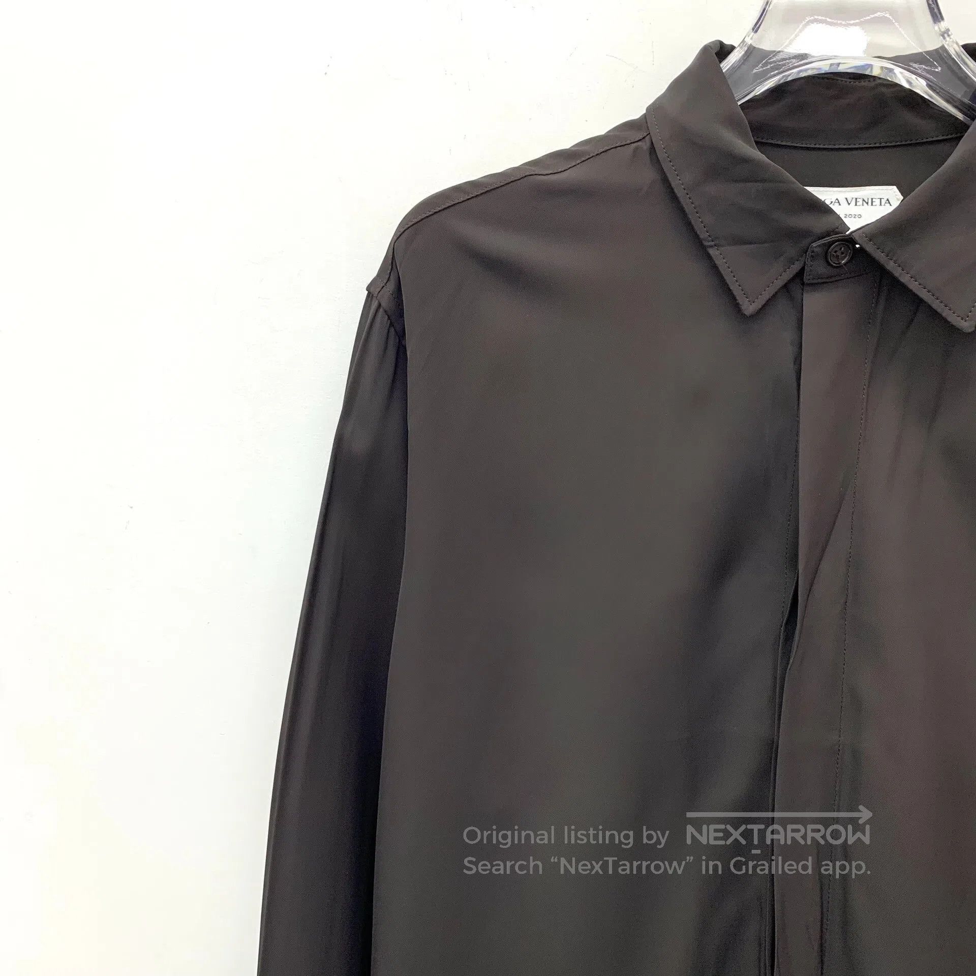Bottega Veneta Bottega Veneta Dark Brown Lapel Long Sleeve Shirt| Size S / US 4 / IT 40 - 3 Thumbnail