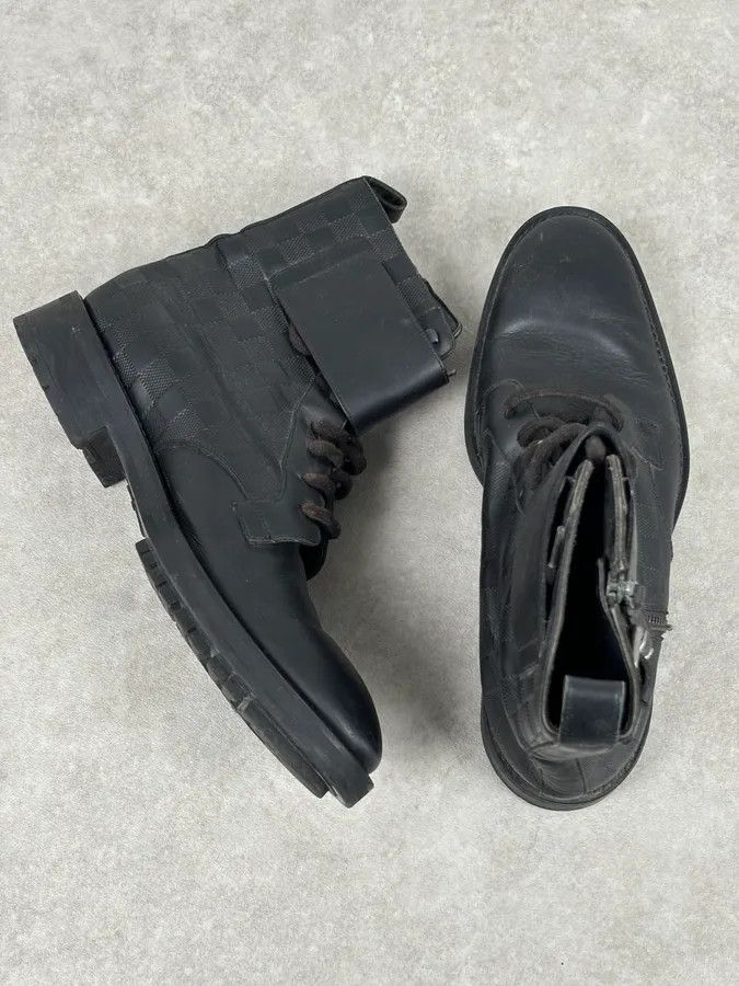 Louis Vuitton Louis Vuitton Black Leather Damier Lace-Up Boots Size US 7 / EU 40 - 8 Thumbnail