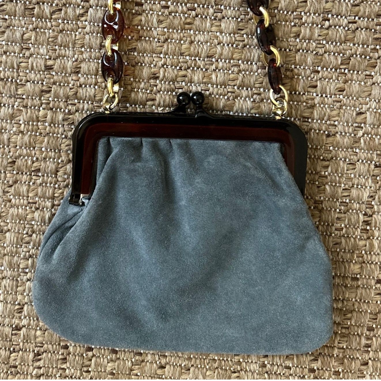 Vintage Vintage Walborg Suede Bag – Grey Suede, Tortoise Lucite Size ONE SIZE - 2 Thumbnail