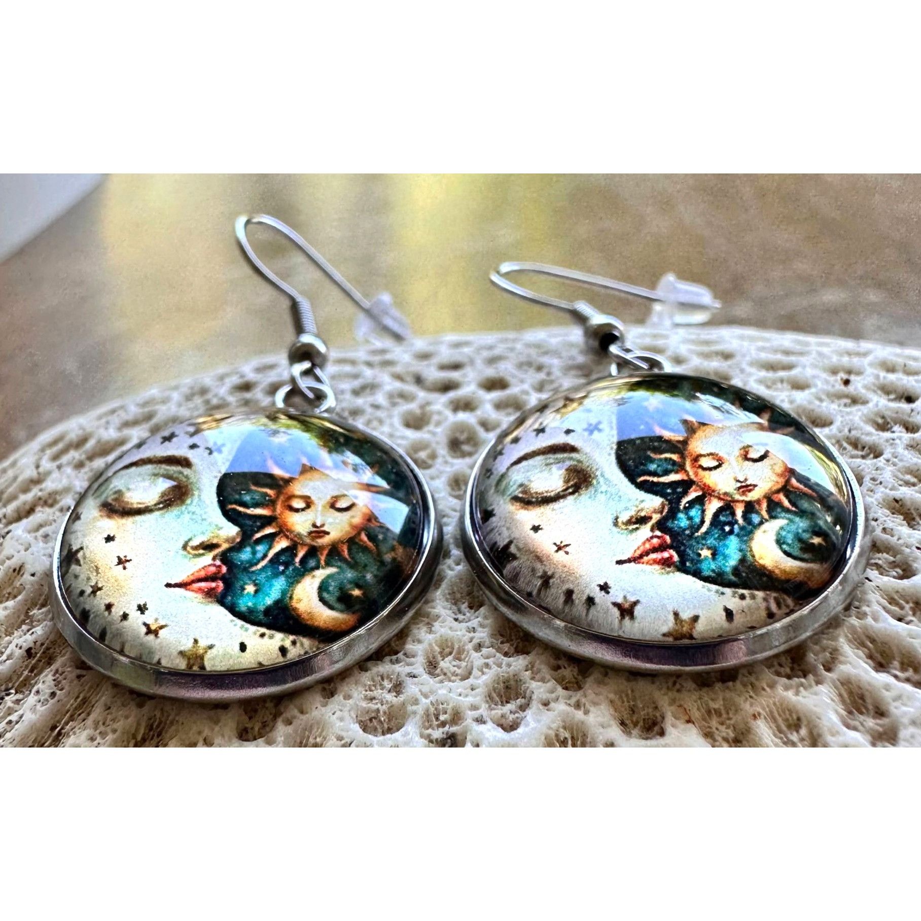Handmade Moon Star Sun Earrings Navy Blue Eclectic Planet Astrology Z Size ONE SIZE - 11 Thumbnail