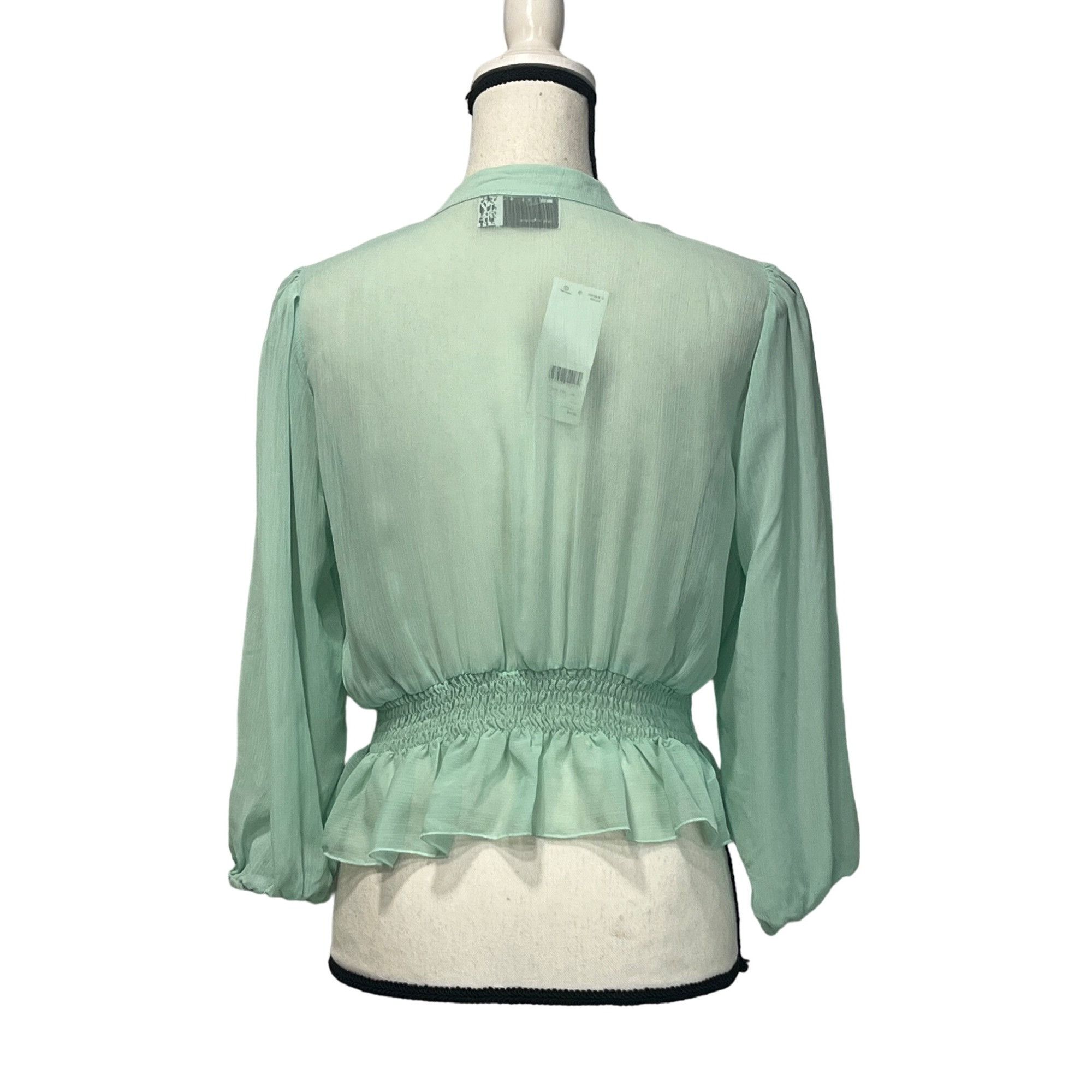 Other Asos Design Shirred Waist Sheer Long Sleeve Blouse, Mint gre Size M / US 6-8 / IT 42-44 - 5 Thumbnail