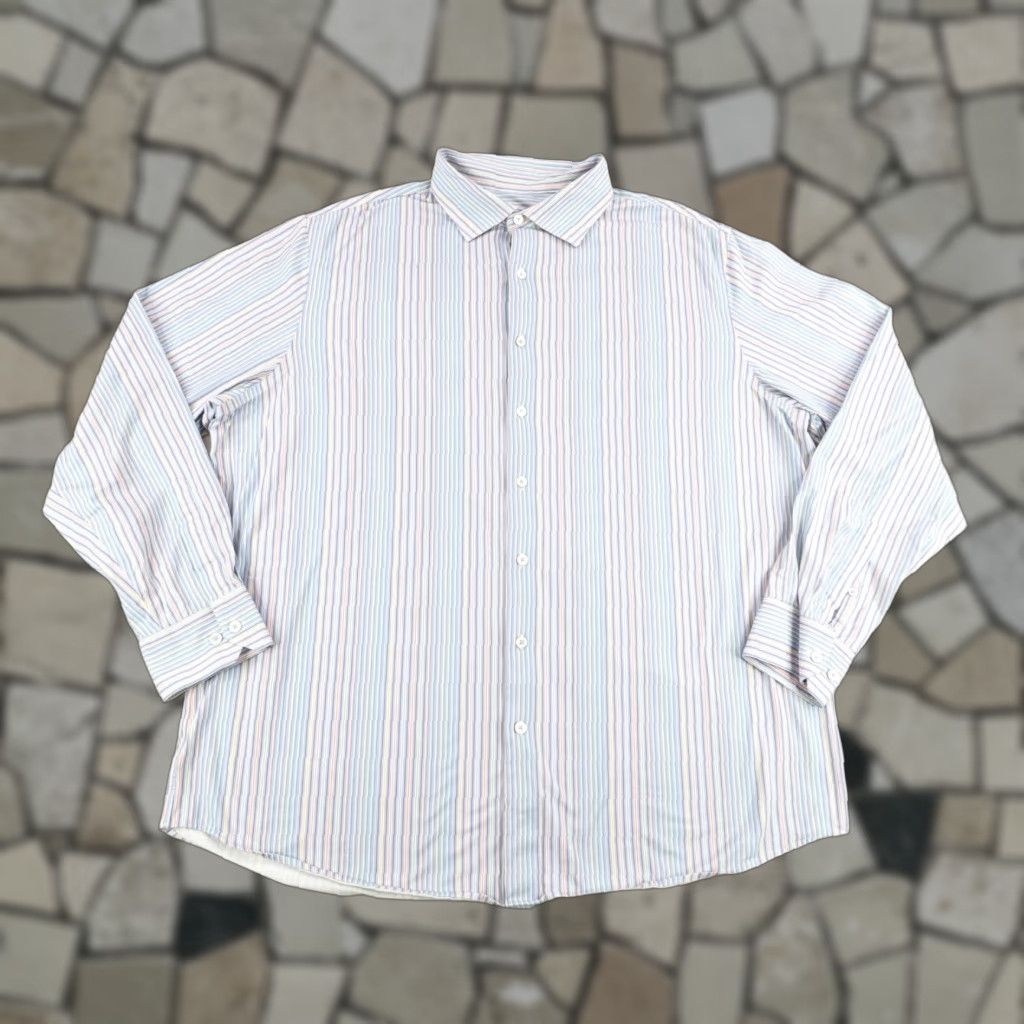 BUGATCHI BUGATCHI Shirt Mens 2XL Blue Stripes Button-Up Casual Dress Shirt 2XL Blue Striped Cotton Spandex Classic Design Mens Size US XXL / EU 58 / 5 - 1 Thumbnail