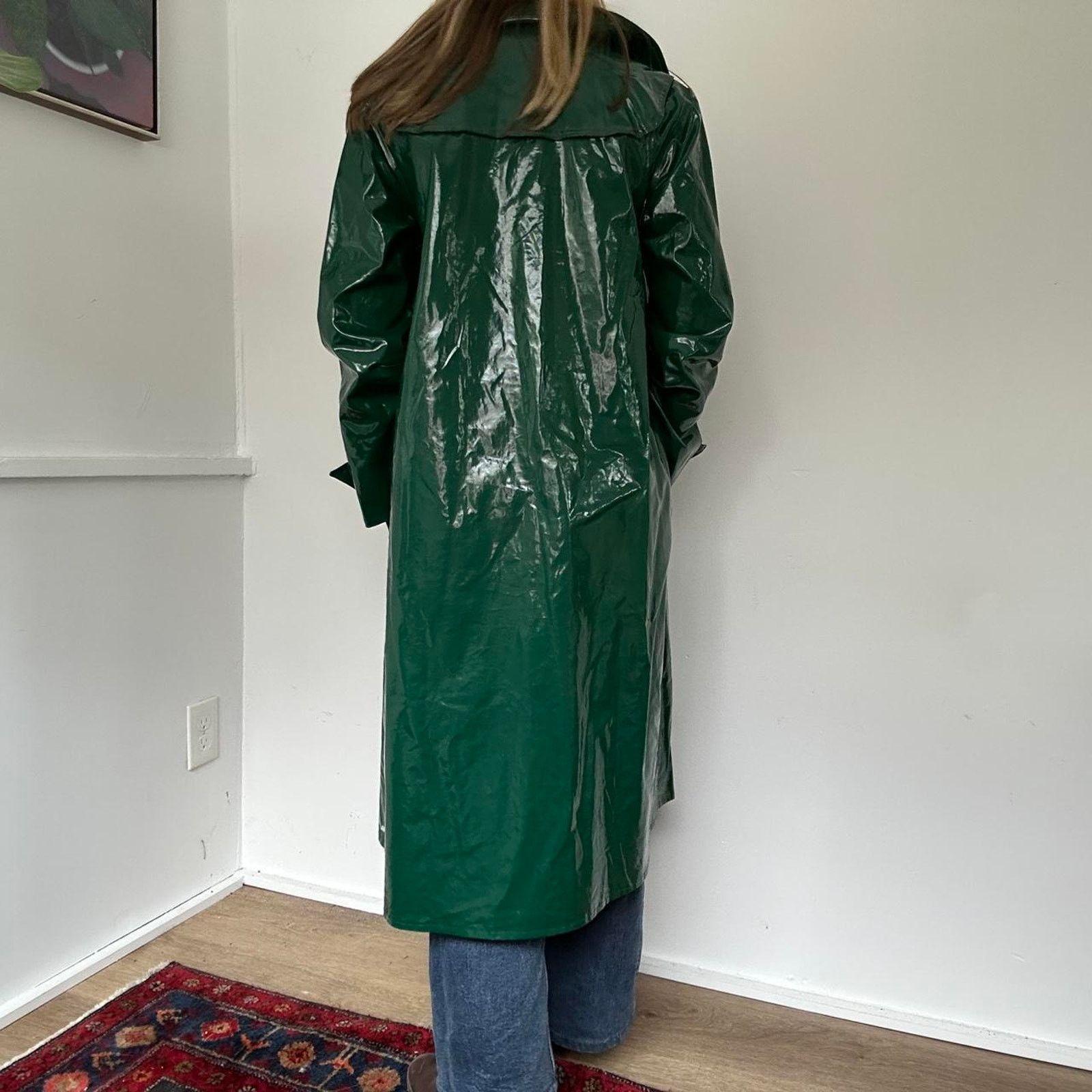 Other Vintage Forest Green Vinyl Raincoat (S) Size S / US 4 / IT 40 - 4 Thumbnail