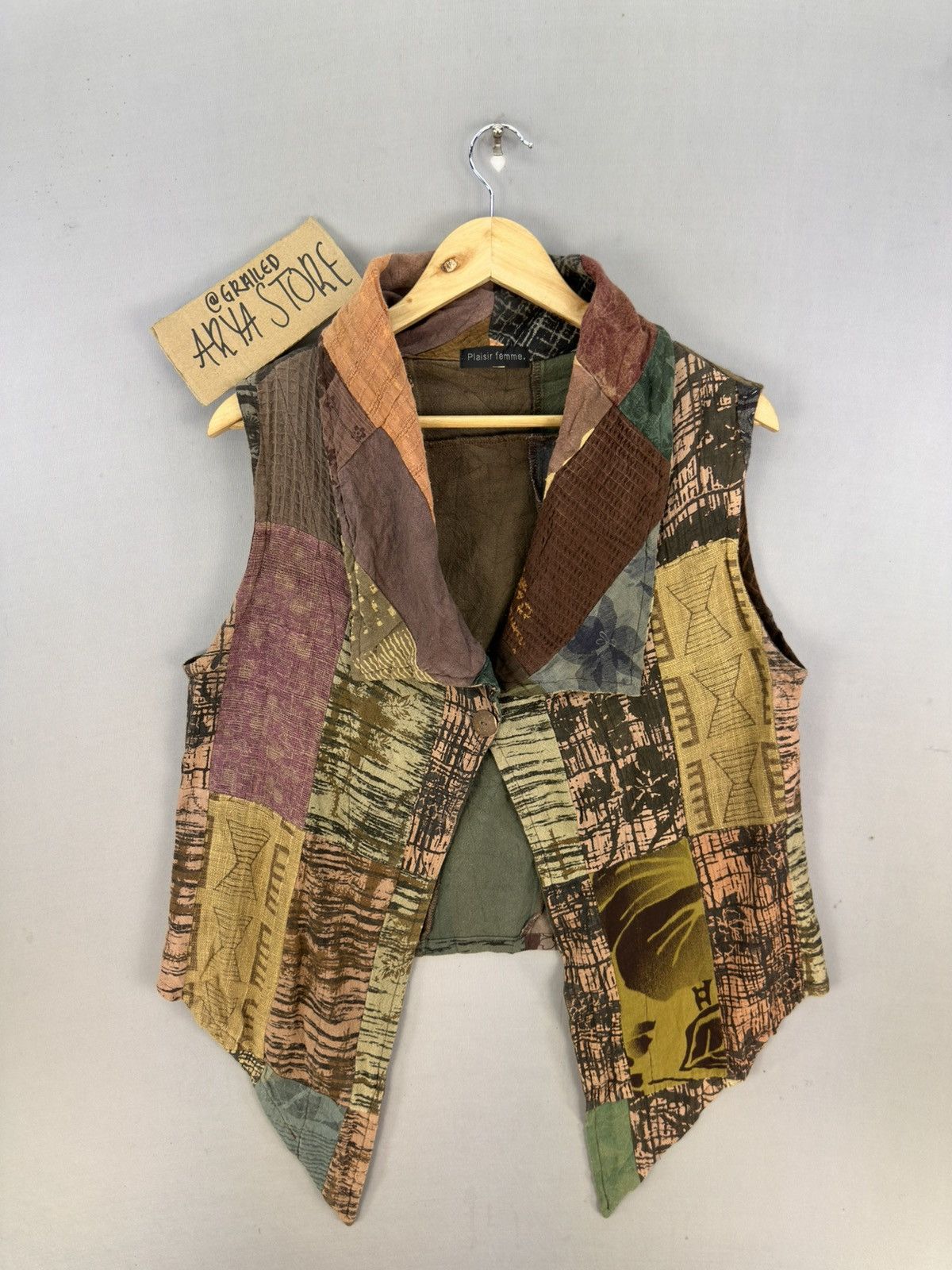 Japanese Brand Plaisir Femme Avant Garde Patchwork Vest Size L / US 10 / IT 46 - 1 Thumbnail